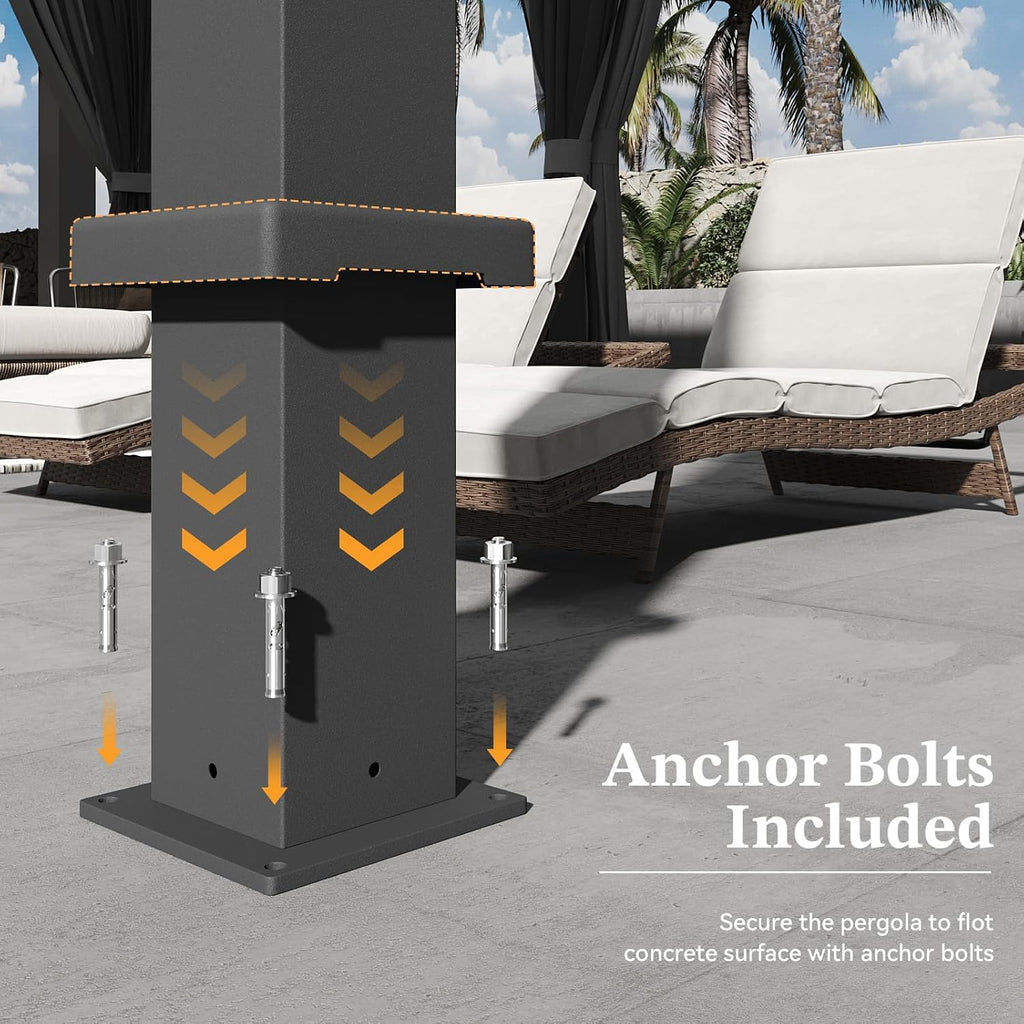 Louvered Pergola 12ft x 20ft Outdoor Aluminum Pergola with Adjustable Top for Decks, Gardens and Backyards, Gray