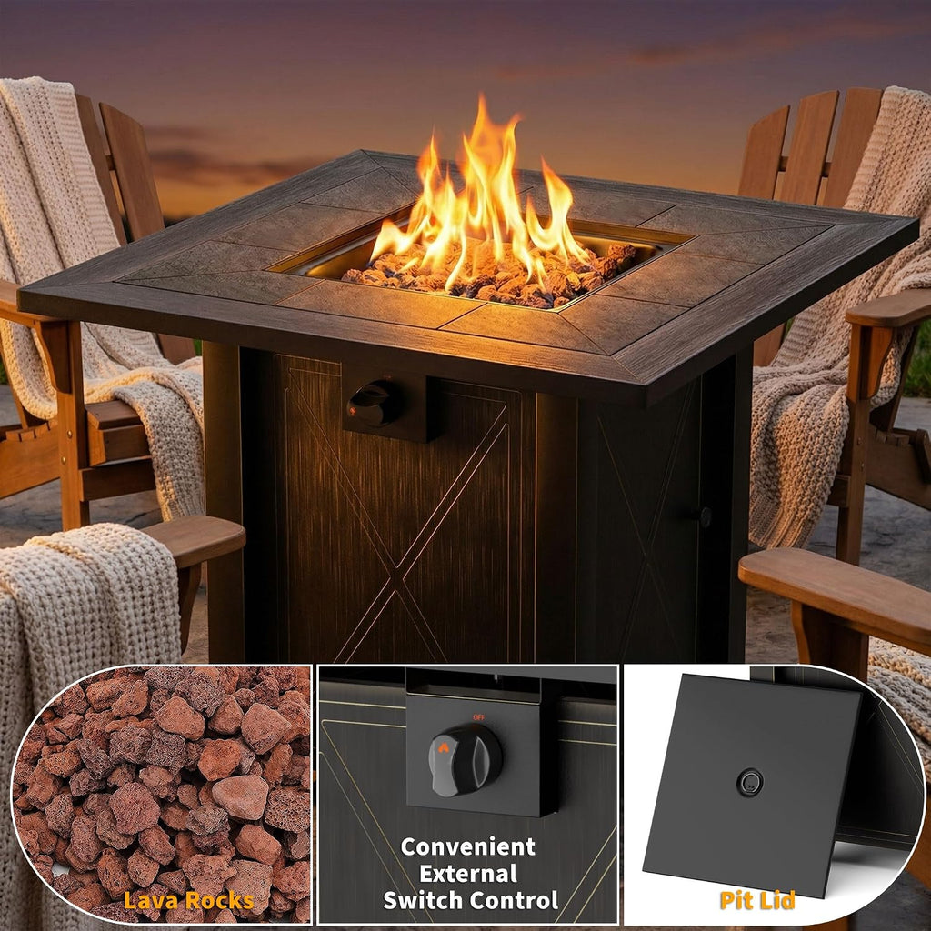 HOTEAGLE 30' Propane Fire Pit with Premium Ceramic Tabletop, 50000 BTU Powerful Gas Firepit Table - Includes Lid and Lava Rocks, Ideal Outdoor Fire Pit for Dining, Party in Patio, Garden, Yard