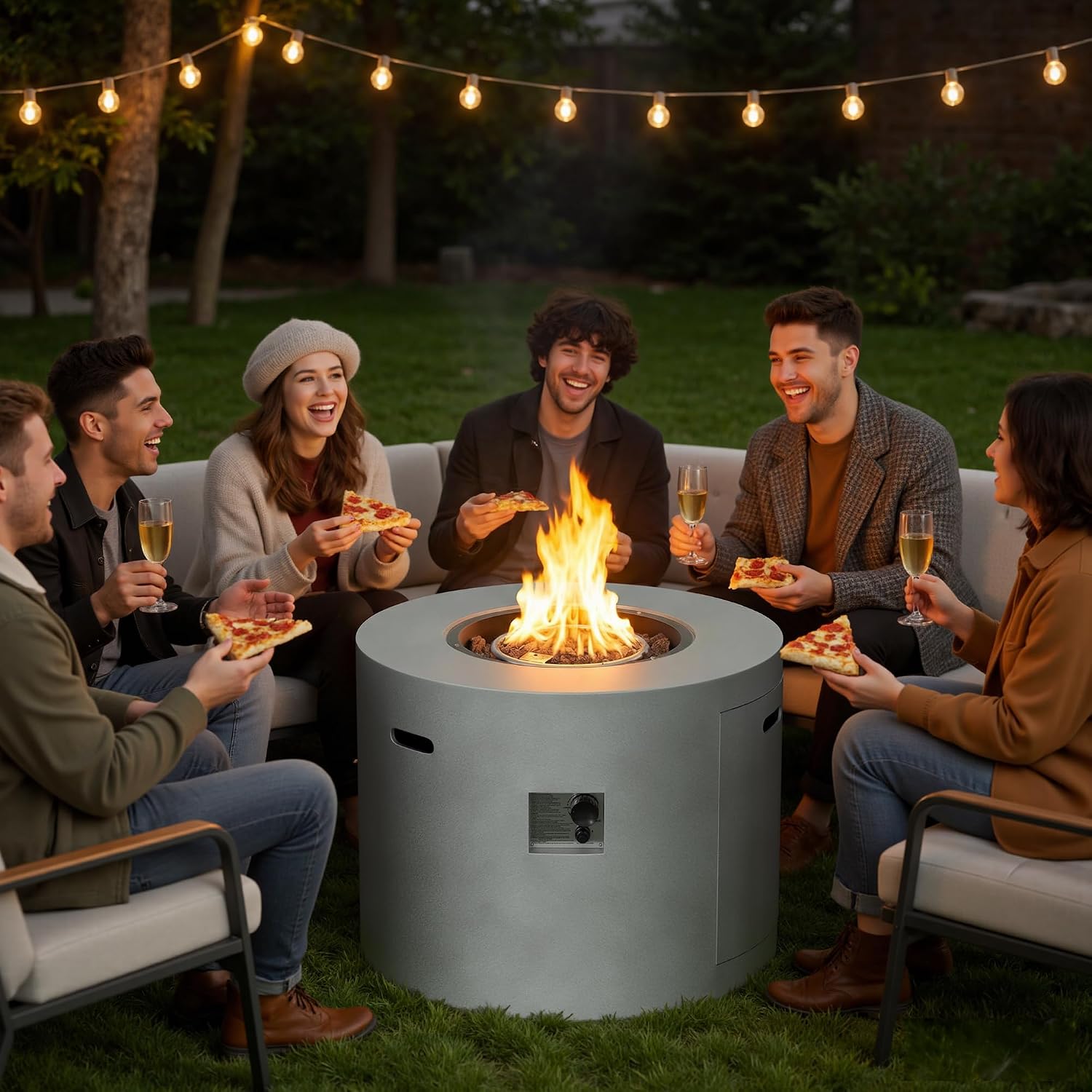 HOTEAGLE 32' Propane Fire Pit Table Round, 50000 BTU Powerful Gas Firepit Table, CSA Certified, Ideal Outdoor Fire Pit for Dining, Party in Patio, Garden, Yard
