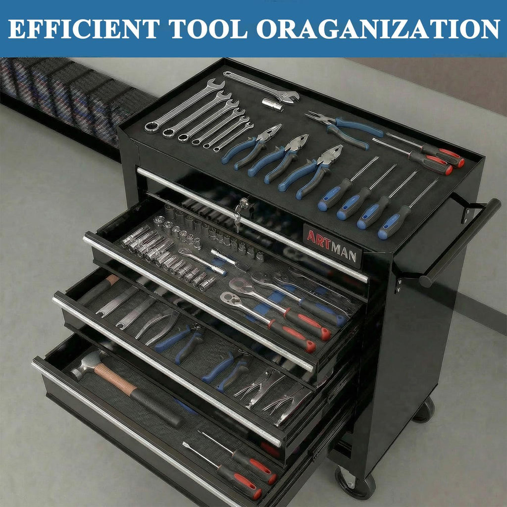 5 Drawers Tool Cart on Wheels, Rolling Tool Chest Tool Storage, Drawers Rolling Tool Trolley Organizer Tool Case for Garage, Warehouse, Workshop, Repair Shop (5 Drawers-Black)
