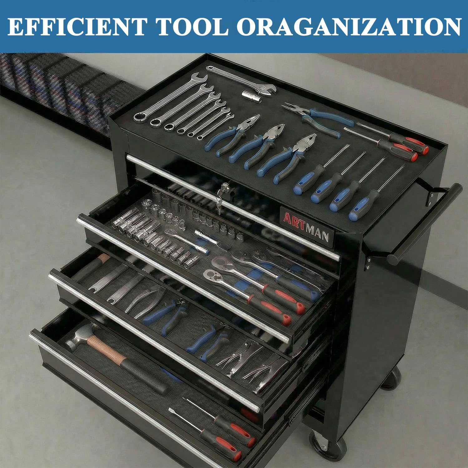 5 Drawers Tool Cart on Wheels, Rolling Tool Chest Tool Storage, Drawers Rolling Tool Trolley Organizer Tool Case for Garage, Warehouse, Workshop, Repair Shop (5 Drawers-Black)