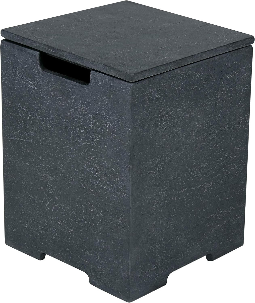AMS Fireplace | Elementi Square Travertine Dark Grey Propane Tank Cover | Marble Porcelain Top with Concrete GFRC Base | 15.9 × 15.9 × 20 inches | Suited For Positano Dark Grey Fire Pit Table
