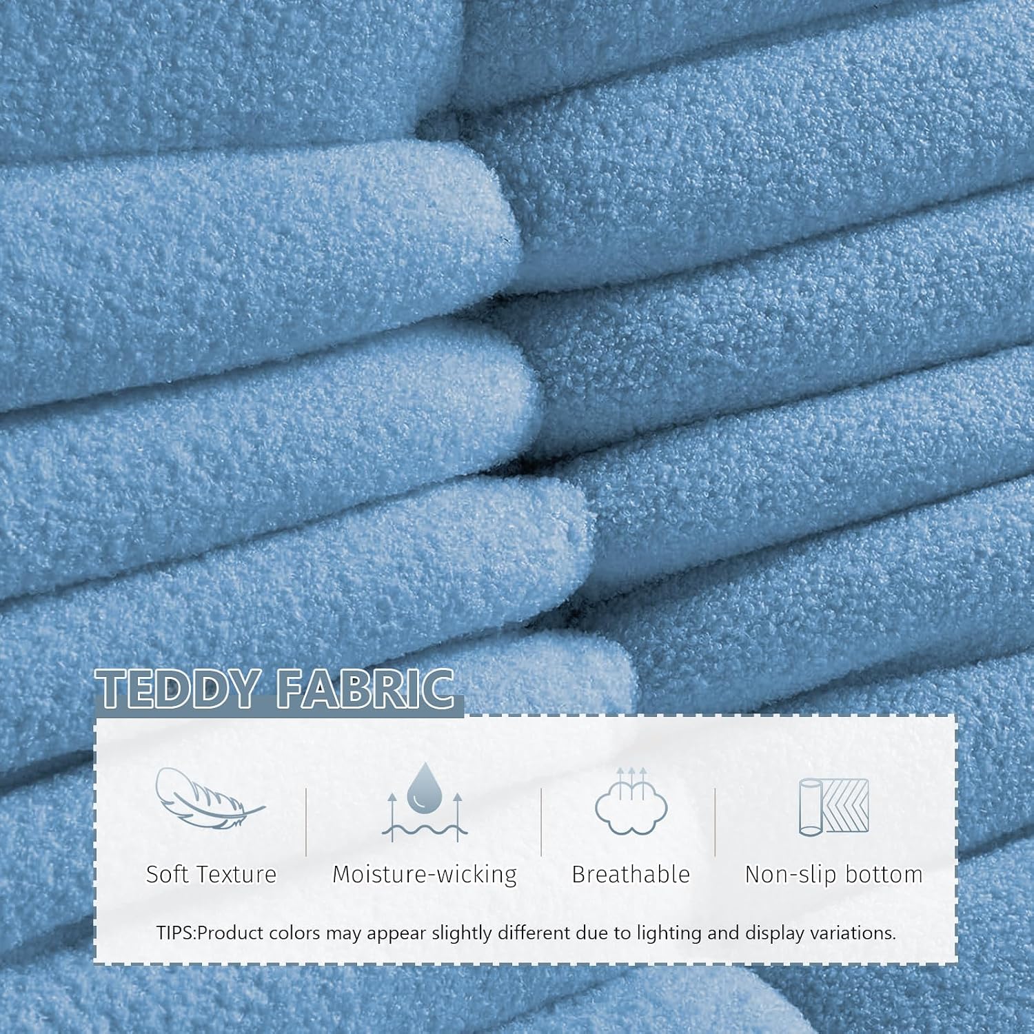 Giant Bean Bag Chair for Adults - Teddy Fleece Fireside Accent Chair with Memory Foam, Comfy Lazy Floor Sofa Couch Boneless Chaise Lounge for Living Room Bedroom Home Theaterr, 1 Seater, Misty Blue