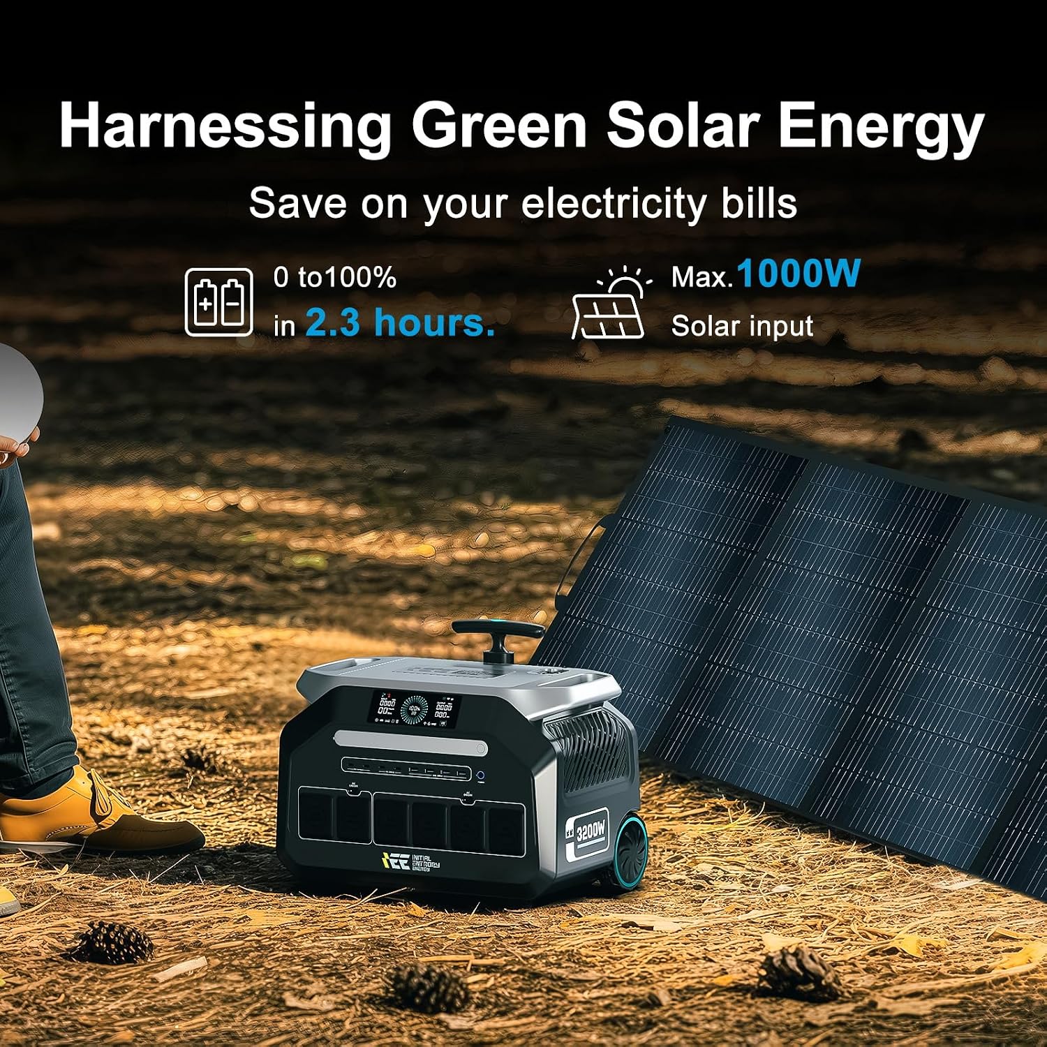 IEE 3200W Portable Power Station P3200 with 3x200W Solar Panel, 2048Wh Solar Generator, 1800W AC Charging, AC Outlets x 4, LiFePO4 Battery Power Station for Home Backup, Camping, RV, Emergency