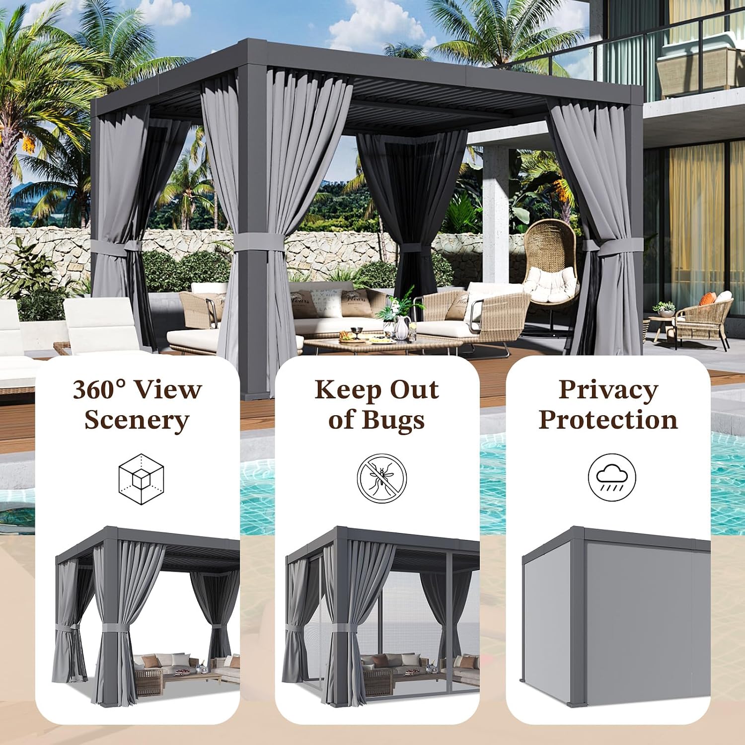 Louvered Pergola 10FTx 12FT Outdoor Aluminum Pergola with Adjustable Top for Decks, Gardens and Backyards, Gray