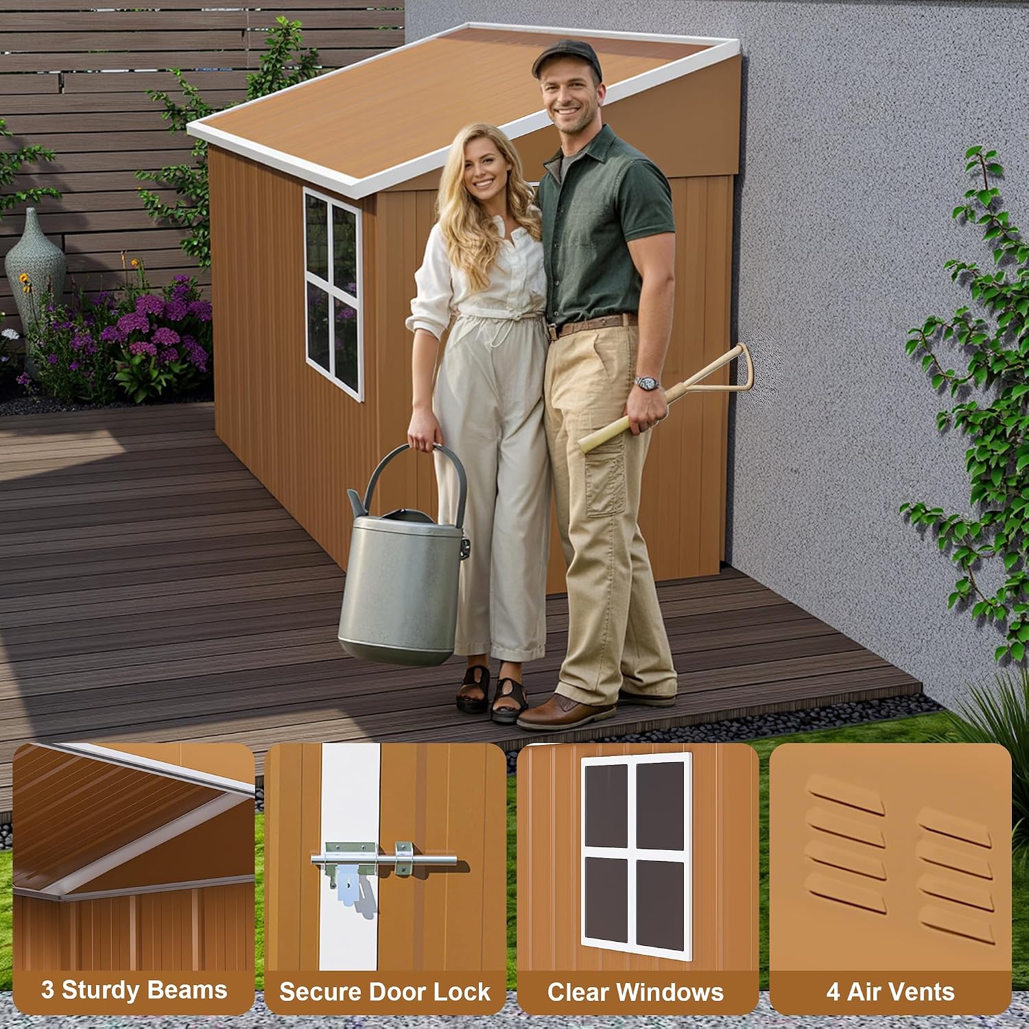 8x4 Outdoor Storage Shed, Heavy Duty Metal Shed, Lockable Garden Sheds with Sliding Door, Window and Airflow Design, Waterproof Steel Tool Sheds & Outdoor Storage for Backyard