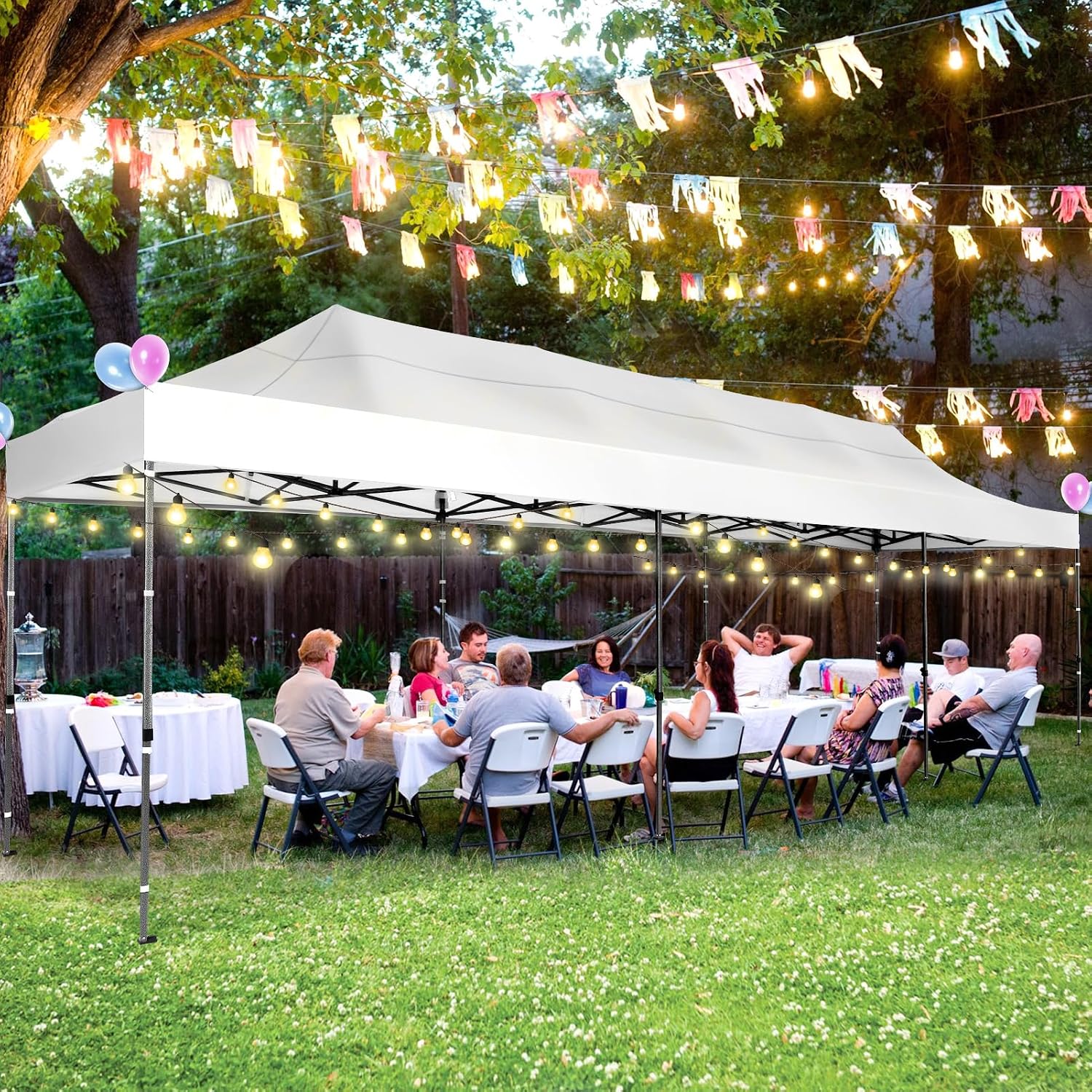 COBIZI 10x30 Heavy Duty Pop Up Canopy Tent with 8 Sidewalls Thicken Frame, Commercial Easy Up Outdoor Wedding Party Tents, All Season Waterproof Windproof with Stakes Sandbags Ropes Roller Bag, Cream