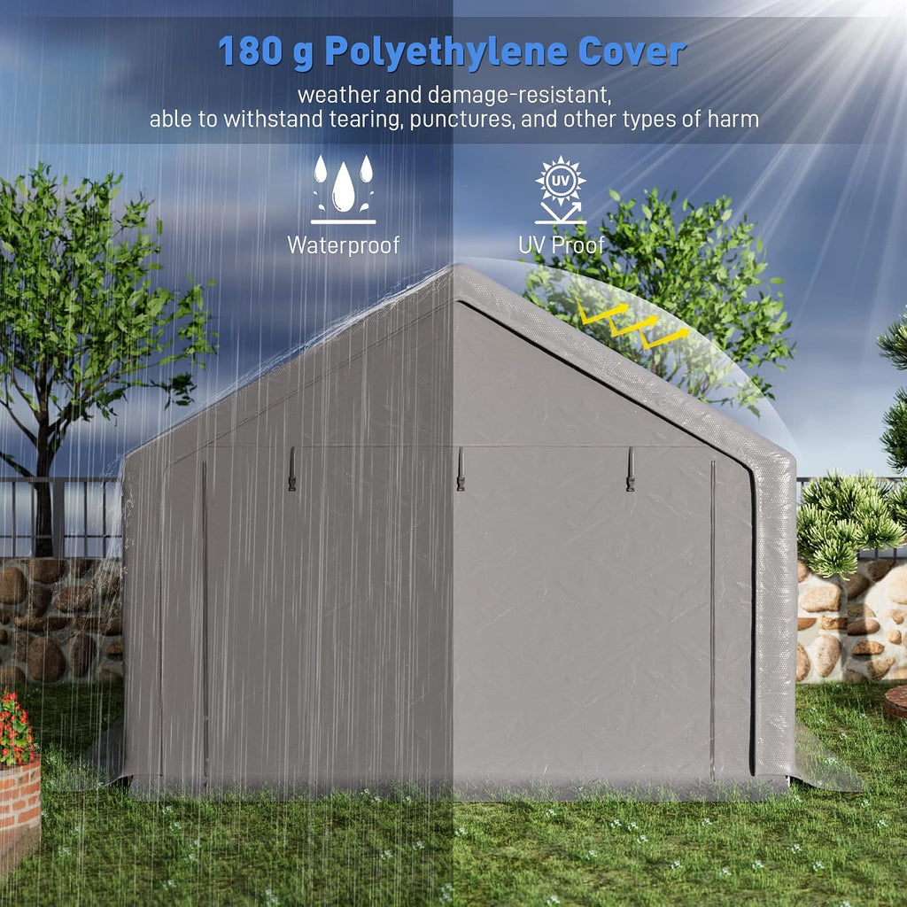 Outdoor Storage Shelter, 8x8 ft Portable Shed with Roll up Zipper Door, Waterproof and UV Resistant Anti-Snow, Heavy Duty Carport for Storing Garden Tools, Outdoor Equipment