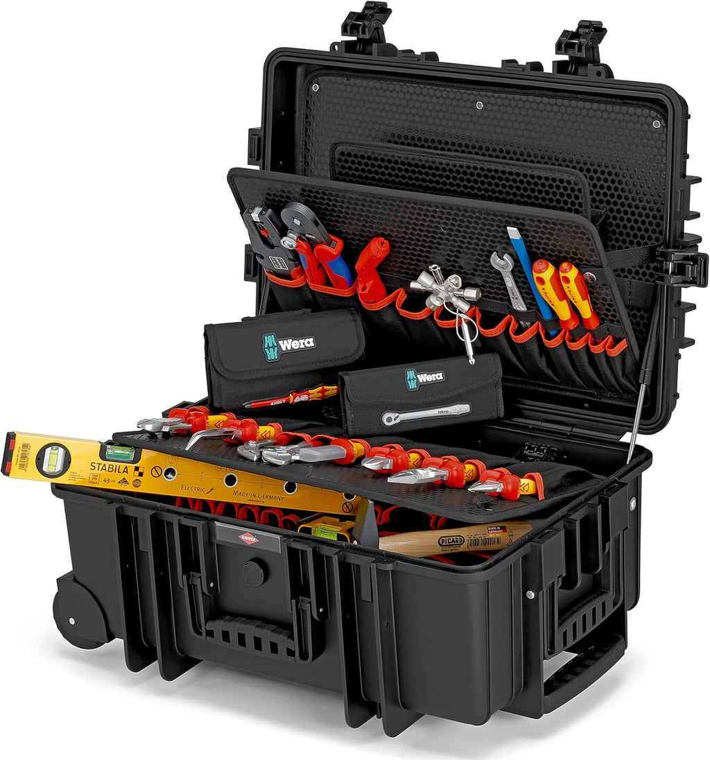 KNIPEX Tool Case 'Robust45 Move' Electro, 63 Parts, on Wheels, Telescopic Handle, 147 Inserting Options, 45 L Volume, Tool Trolley, Toolbox, 00 21 37
