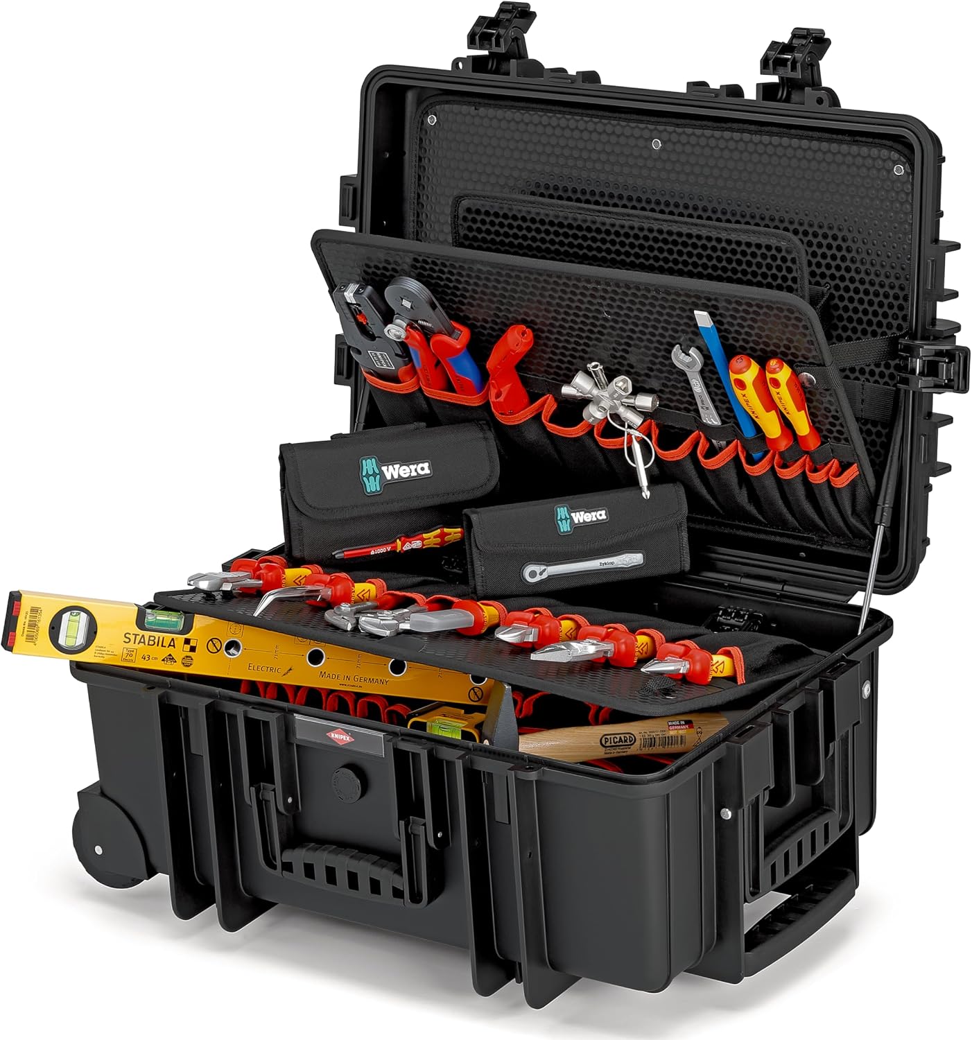 KNIPEX Tool Case 'Robust45 Move' Electro, 63 Parts, on Wheels, Telescopic Handle, 147 Inserting Options, 45 L Volume, Tool Trolley, Toolbox, 00 21 37