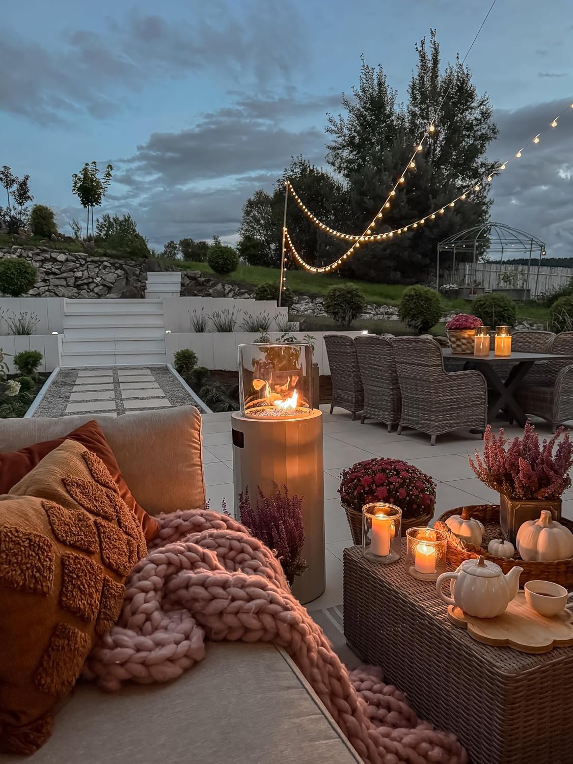 Planika BINO Outdoor Gas Fireplace - Fire Column with Glass Shield for Patio or Gardens (Outdoor Cover Incl) (Grey)