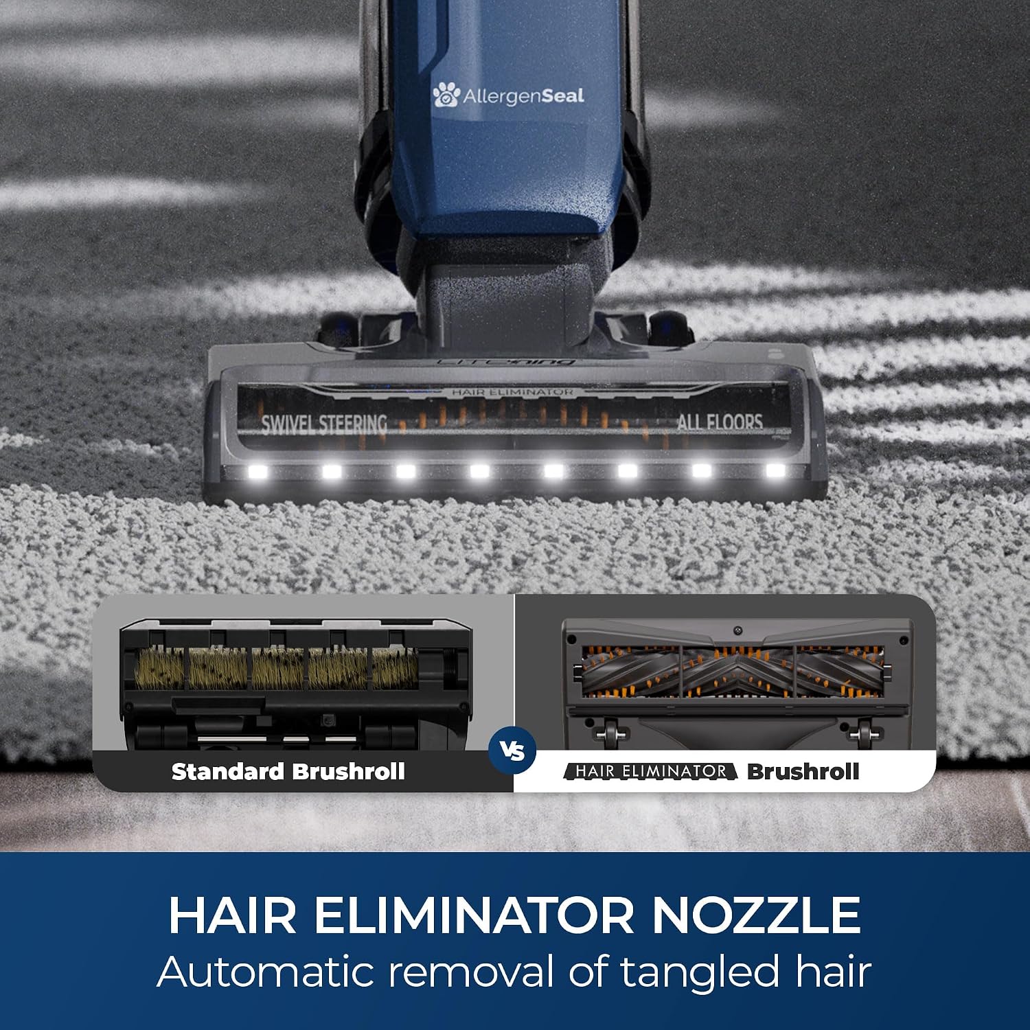 Kenmore CU5001 Litening Cordless Upright Vacuum with Lift-Up & Hair Eliminator Nozzle, Brushless Motor, HEPA Filter & LED Display for Low-Pile Carpets, Rugs, Hard Floors & Pets, Blue