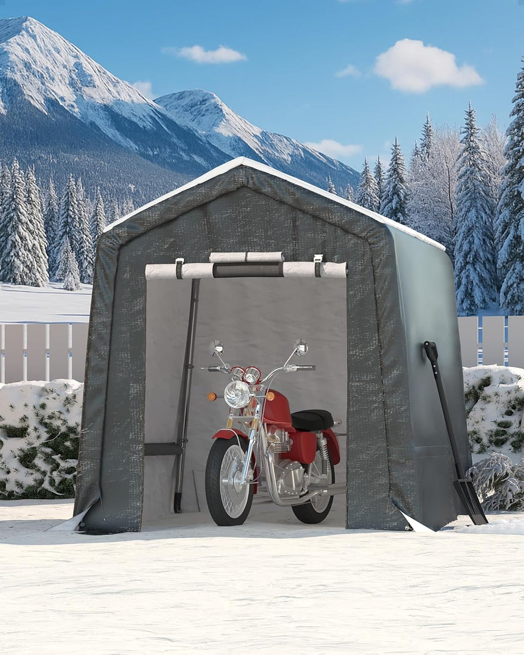 6X8 FT Heavy-Duty Portable Outdoor Storage Shed, Waterproof Carport Shelter with Roll-Up Door for Motorcycle, Bike, Lawn Mower & Tools