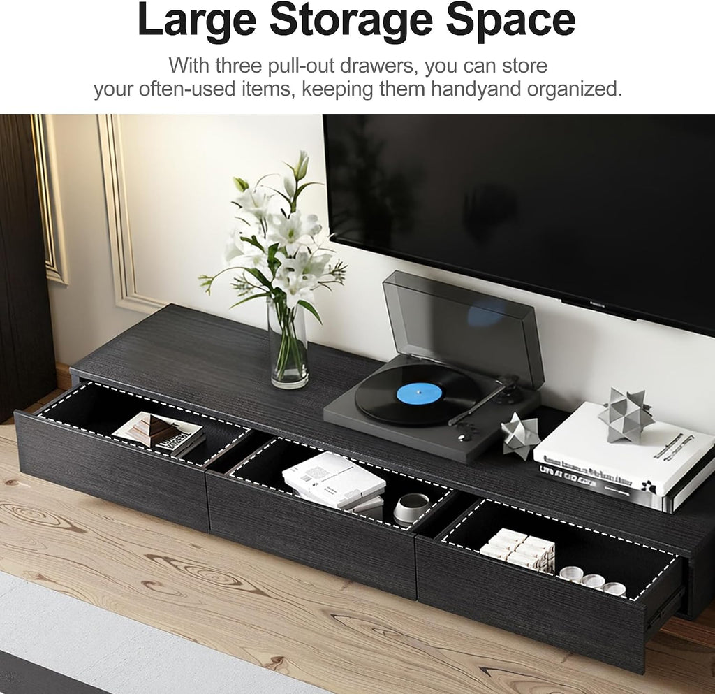 Telescoping TV Cabinet 70.9 to 110.2 Inch Entertainment Center Fits 85 Inch TV with 3 Drawer Media Cabinet Farmhouse Living Room Bedroom Organizer