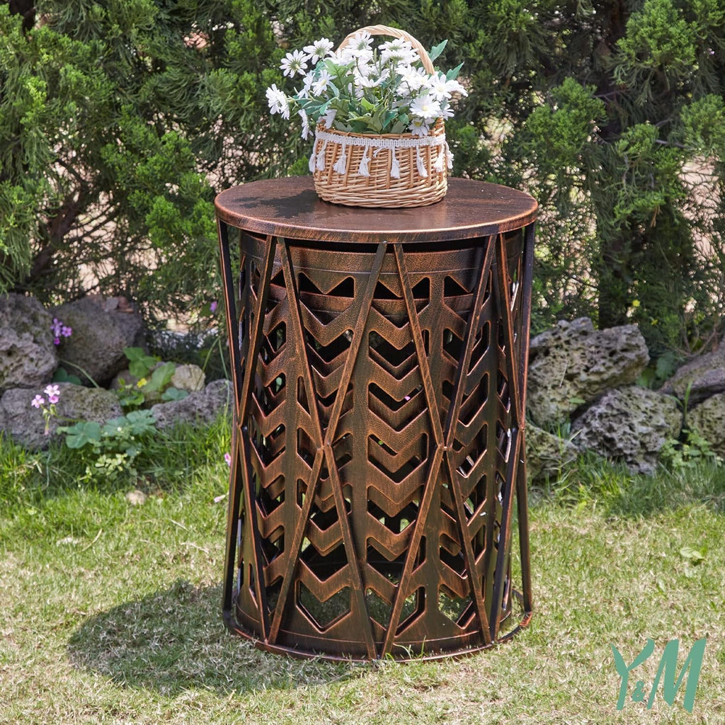 Y&M Set of 3 Black with Bronze End Tables, Nesting Metal Round Coffee Table, Heavy Duty Metal Plant Stand Garden Stool, Outdoor Multifunctional Use