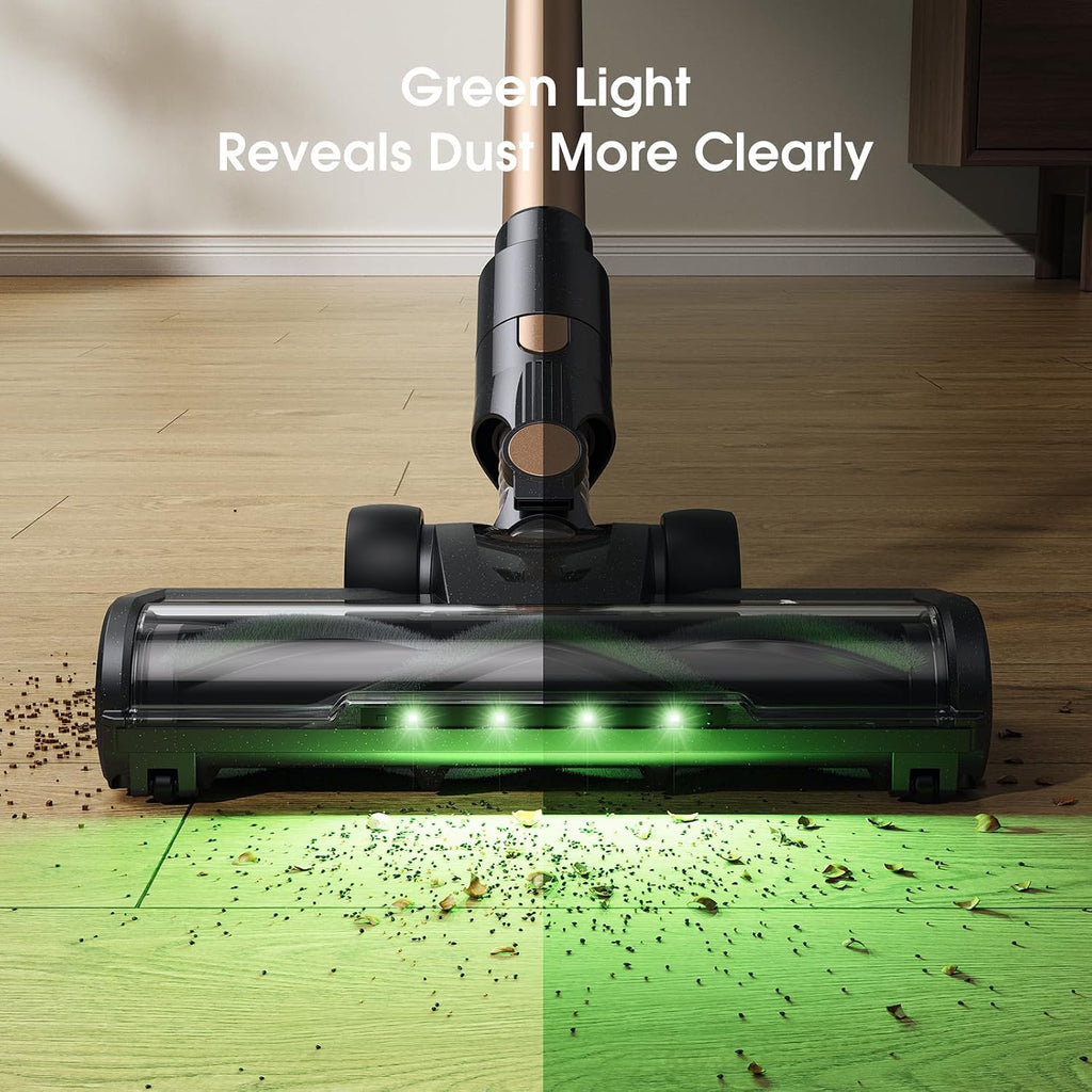 MIUZZY Cordless Vacuum Cleaner, 30Kpa Stick Vacuum with Anti-Tangle Brush and Upgraded Green Light, Up to 45Mins Runtime, Self-Standing Wireless Vacuum Cleaner for Home, Pet Hair, Carpet, Hard Floor