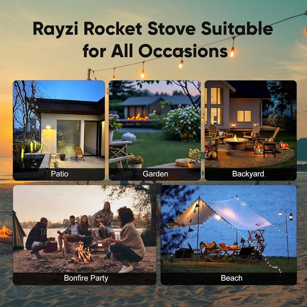 Rayzi New Rocket Stove 55 Inch, Smokeless Wood Pellet Patio Heater, Wood Pellet Fire Pits for Outside, Portable Pellet Heater for Patio/Garden/Backyard/Outside Restaurant/Bonfire Party/Beach
