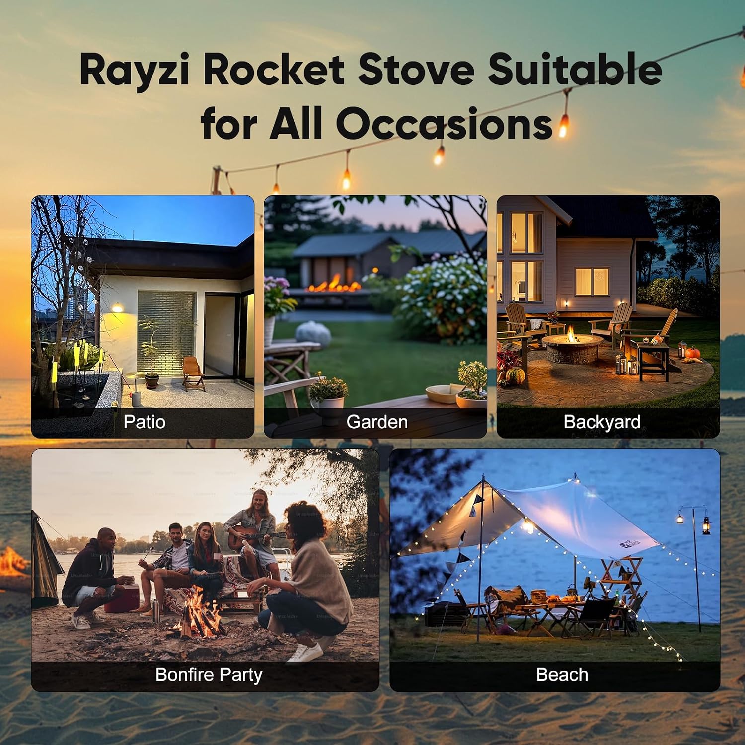 Rayzi New Rocket Stove 55 Inch, Smokeless Wood Pellet Patio Heater, Wood Pellet Fire Pits for Outside, Portable Pellet Heater for Patio/Garden/Backyard/Outside Restaurant/Bonfire Party/Beach