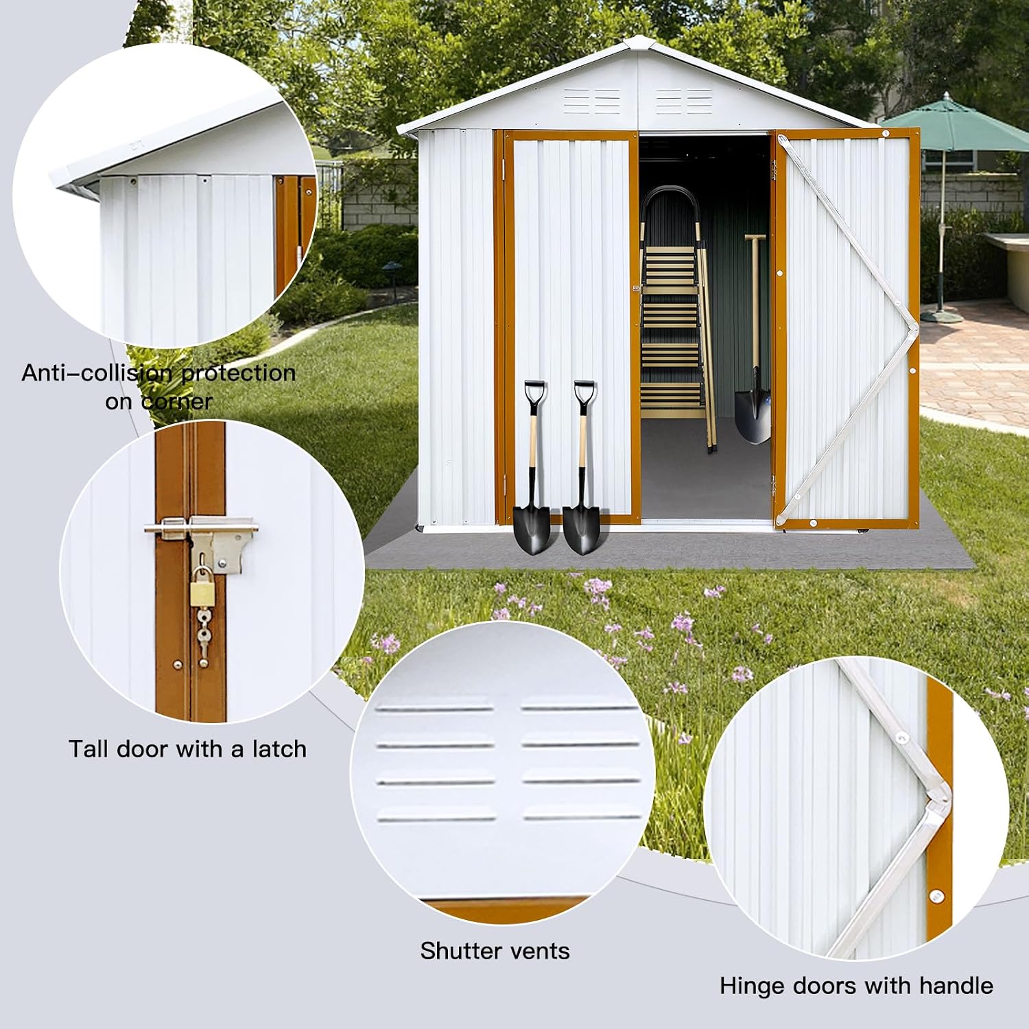 KEIKI 4x6 FT Outdoor Metal Garden Storage Shed with Shutter Vents and Peaked Roof for Lawn Patio