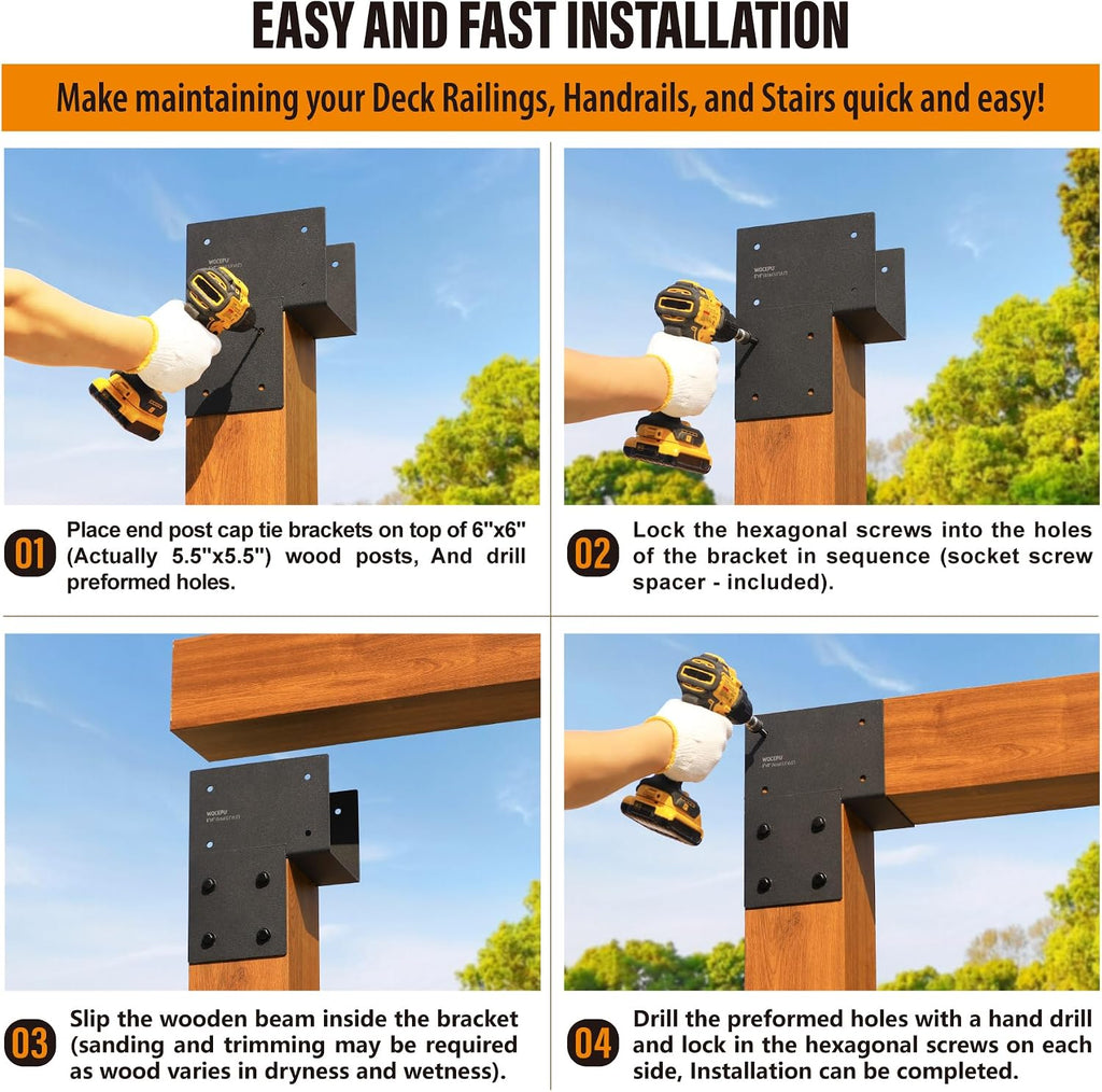 4 Pack Heavy Duty 6x6 (Actual 5.5'x5.5') Stainless Steel End Post Caps Tie Bracket , Fit Connecting Wood Gazebo, Deck Patio Post and Wood Beams Bracket (Dark Ggray)