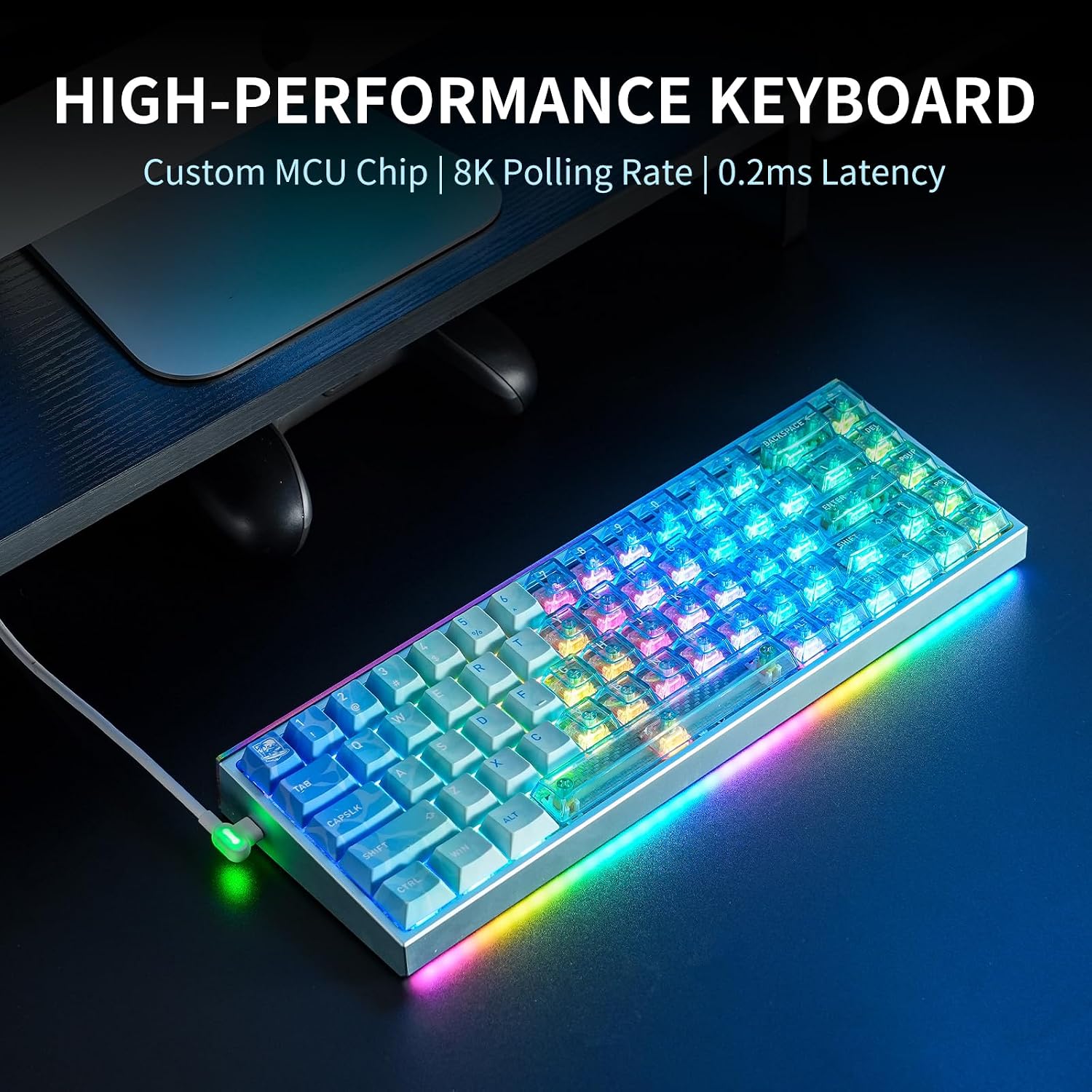 Hexgears MAG68-65% Mechanical Gaming Keyboard Wired, Magnetic Switch Hot-Swappable, Adjustable Rapid Trigger Mode, 8000Hz Polling Rate, All-Aluminum Case, 16.8M RGB Backlit&Strip - Waves