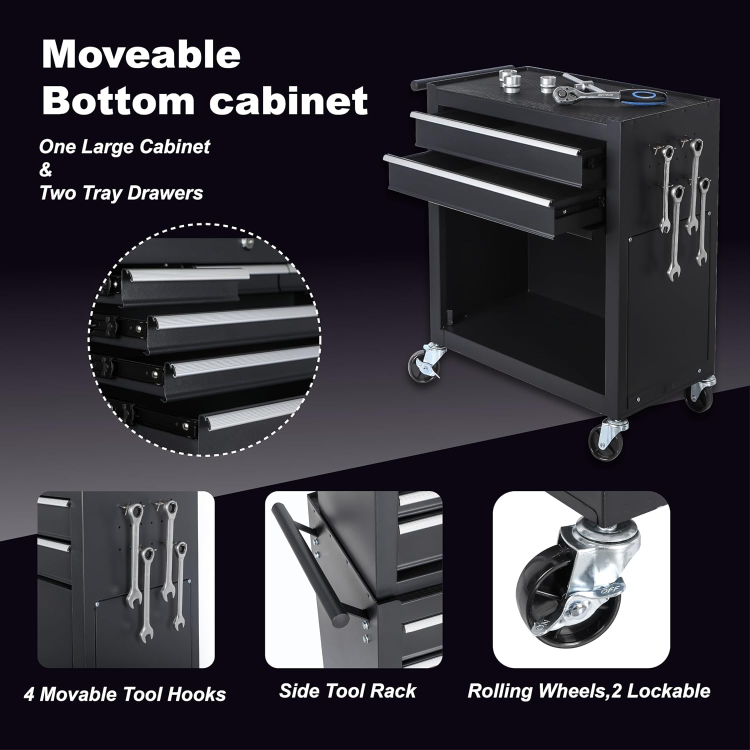8 Drawers Tool Cart on Wheels with 1 Cabinet, Multifunctional Removable Rolling Storage Tool Chest Set,Tool Trolley Organizer Tool Box for Garage,Warehouse,Workshop,Repair Shop (42.5'H - Black)