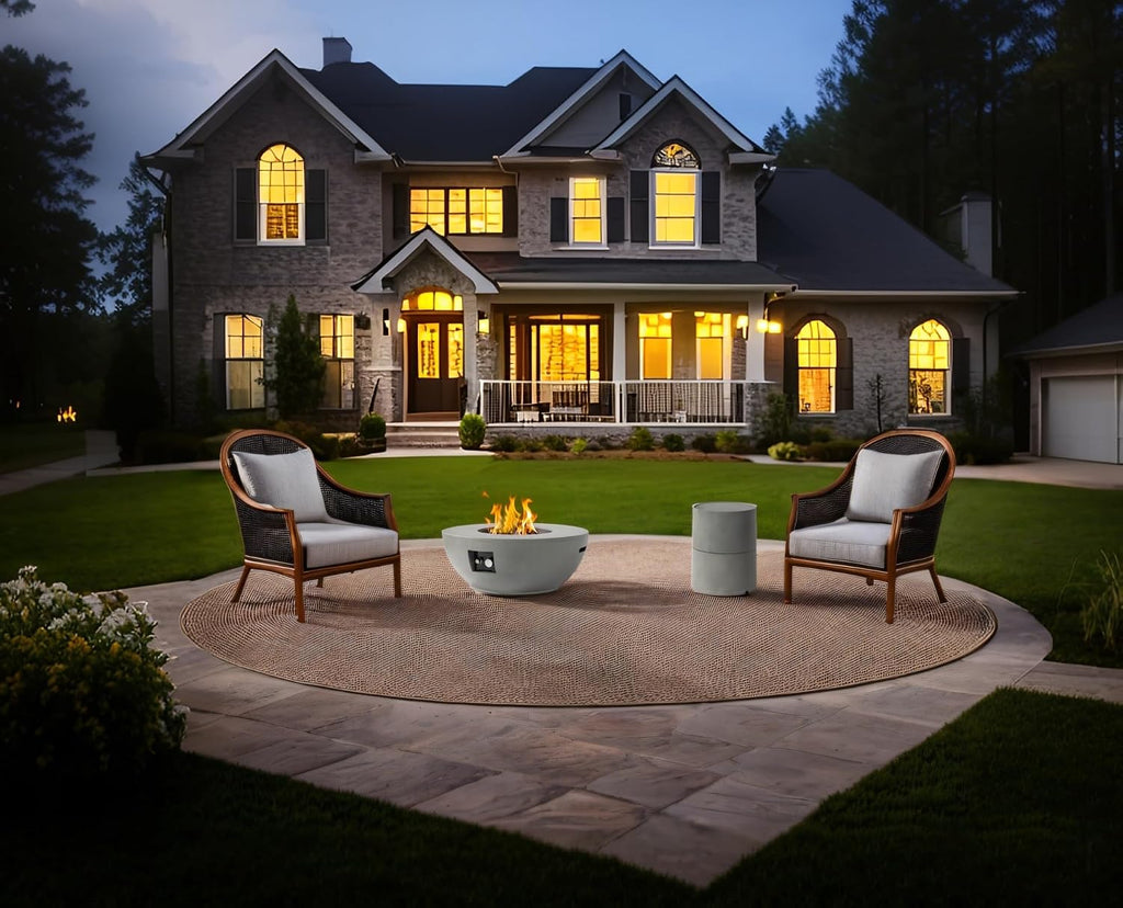 37'' Round Propane Fire Pit Table Set with Hidden Tank Cover - 2-Piece Outdoor Patio Heater, ETL Certified Steel Firepit for Backyard, Deck, Garden (Gas Tank Not Included).