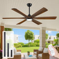 60 Inch Indoor Outdoor Ceiling Fan with Light and Remote - Modern Farmhouse Style, 6 Solid Wood Blades, High CFM Quiet Reversible Energy Efficient DC Motor, Damp-rated for Patios Porch Gazebo Garage