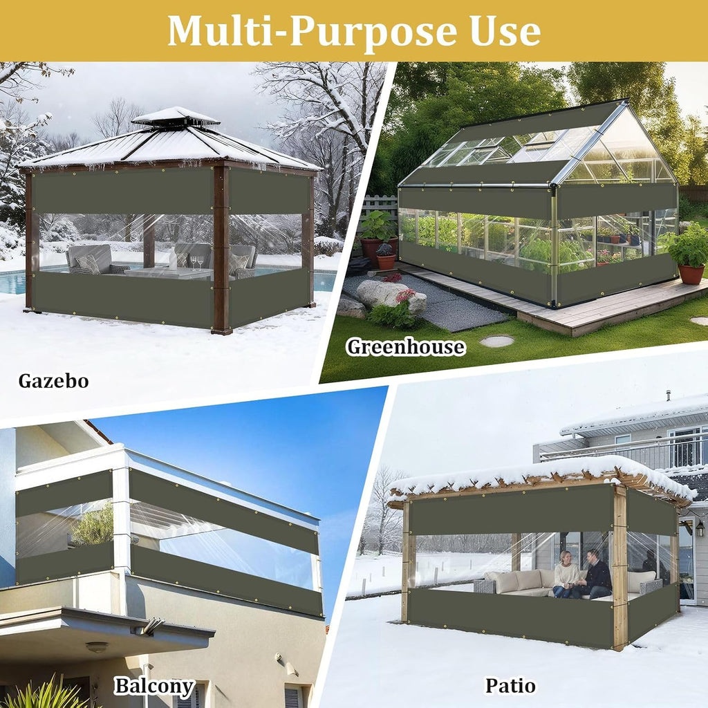 Shade&Beyond Outdoor Vinyl Curtain, 12'W x 16'L Heavy Duty Clear Tarp with Grommets Waterproof, Privacy Clear Panel UV-Resistant for Pergola Gazebos Porch Enclosure Patio(Customized Size, Gray)