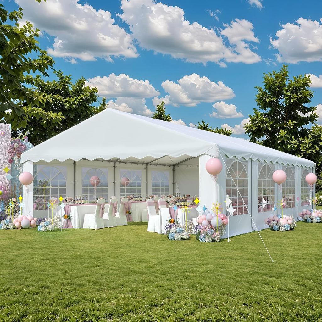 EROMMY 20x30ft Party Tent, Heavy Duty Large Wedding Canopy Outdoor Carport with 8 Removable Sidewalls, 2 Roll-up Doors, 3 Storage Bags, Gazebo Shelter Tent for Party Event Commercials, White
