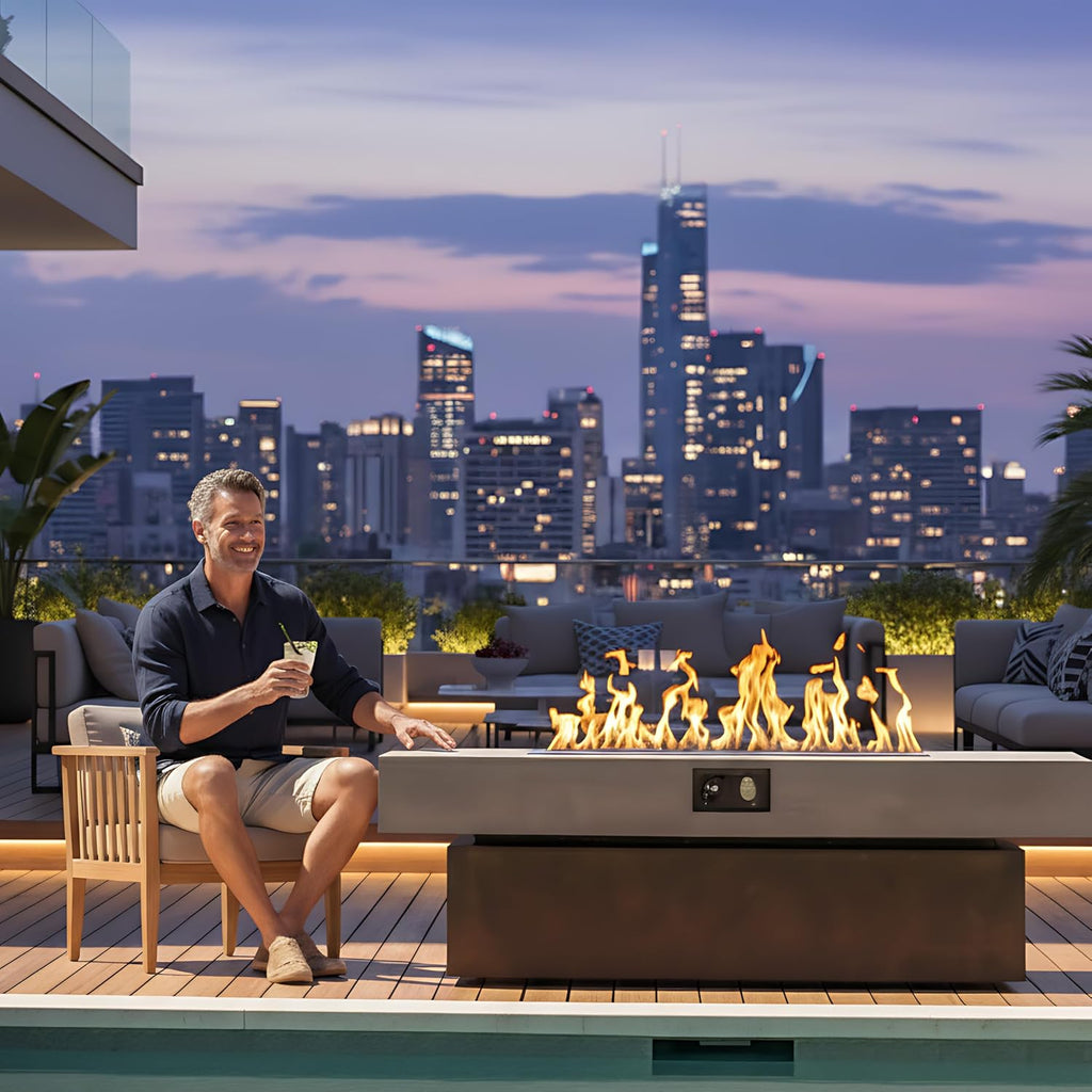 Outdoor Fire Pit Table Propane Gas Fire pits Outdoor Fireplaces 54'' Rectangular Firepit Table, 50,000 BTU Fire Table for Patio Set, Three Options of Assembled Hight Grey.