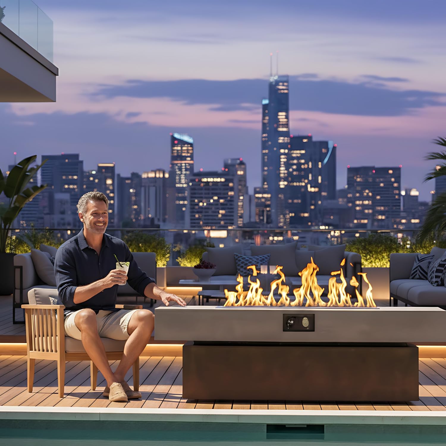 Outdoor Fire Pit Table Propane Gas Fire pits Outdoor Fireplaces 54'' Rectangular Firepit Table, 50,000 BTU Fire Table for Patio Set, Three Options of Assembled Hight Grey.