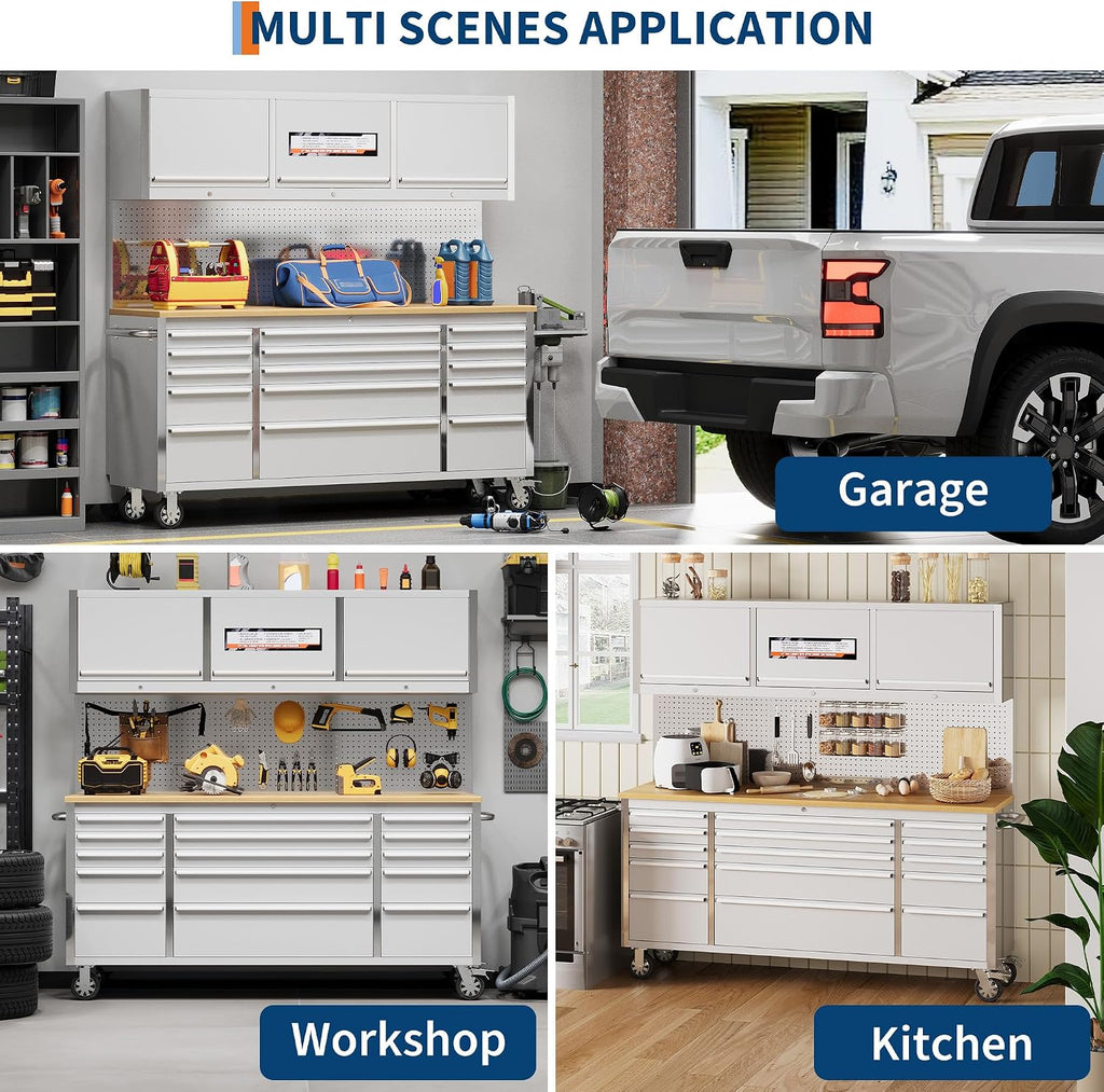 GarveeTech 72 inch Tool Chest, Tool Box Mobile 15 Drawers, Storage Rolling Cabinet with Wheels, Lock Key Locking System Drawer Liners for Garage, Warehouse, Repair Shop