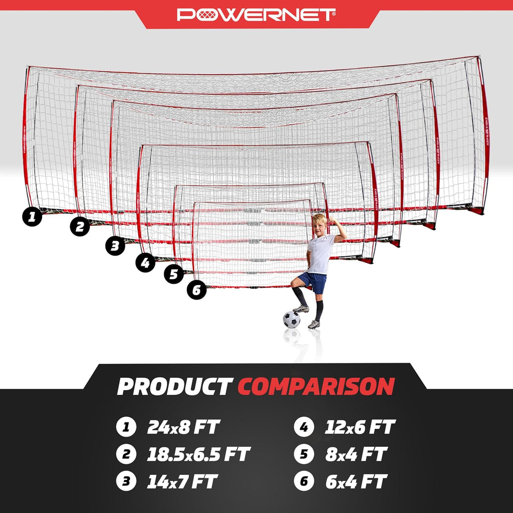 PowerNet Soccer Goal for Backyard, 3Mx2M / 6x4 / 8x4 / 12x6 / 14x7 /18.5x6.5 / 21x7 / 24 x 8 Portable Soccer Net, Sports & Outdoors Training Equipment, Quick Setup 1 Goal & Zipper Storage Bag