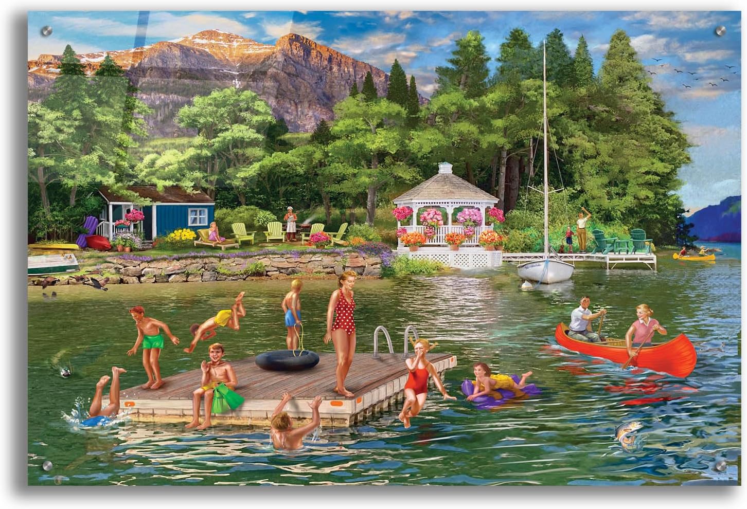 Epic Art 'Gazebo Lake' by Bigelow Illustrations Acrylic Glass Wall Art, 36' x 24'