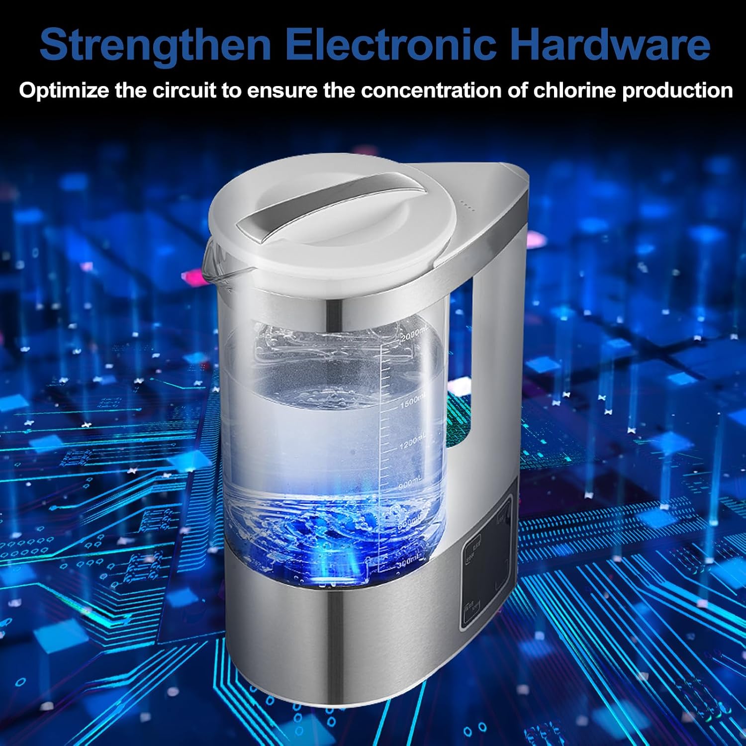 Portable Hypochlorous Acid (HOCL) Generator Machine, 2L Sodium Hypochlorous Solution Generator, Self-Made Electrolyzed Water System for Home Kitchen Hospital School Restaurant Bathroom Cleaning