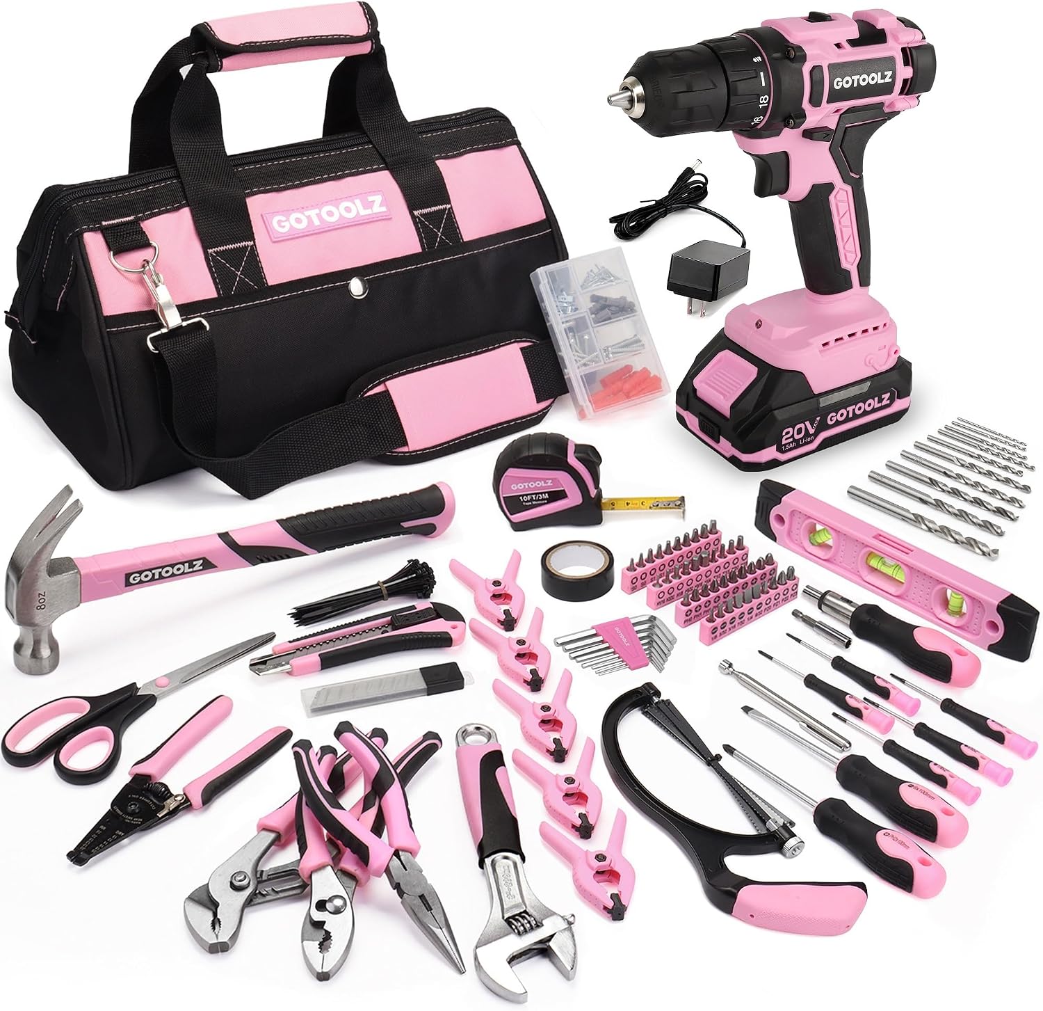 Cordless Drill Set, 293-Piece Household Tool Kit with 20V Electric Drill, Power Drill Sets Repairing Kit, Electric Screwdriver Driver Tool Kit for Home Maintenance, DIY and Crafts(Pink 2026)