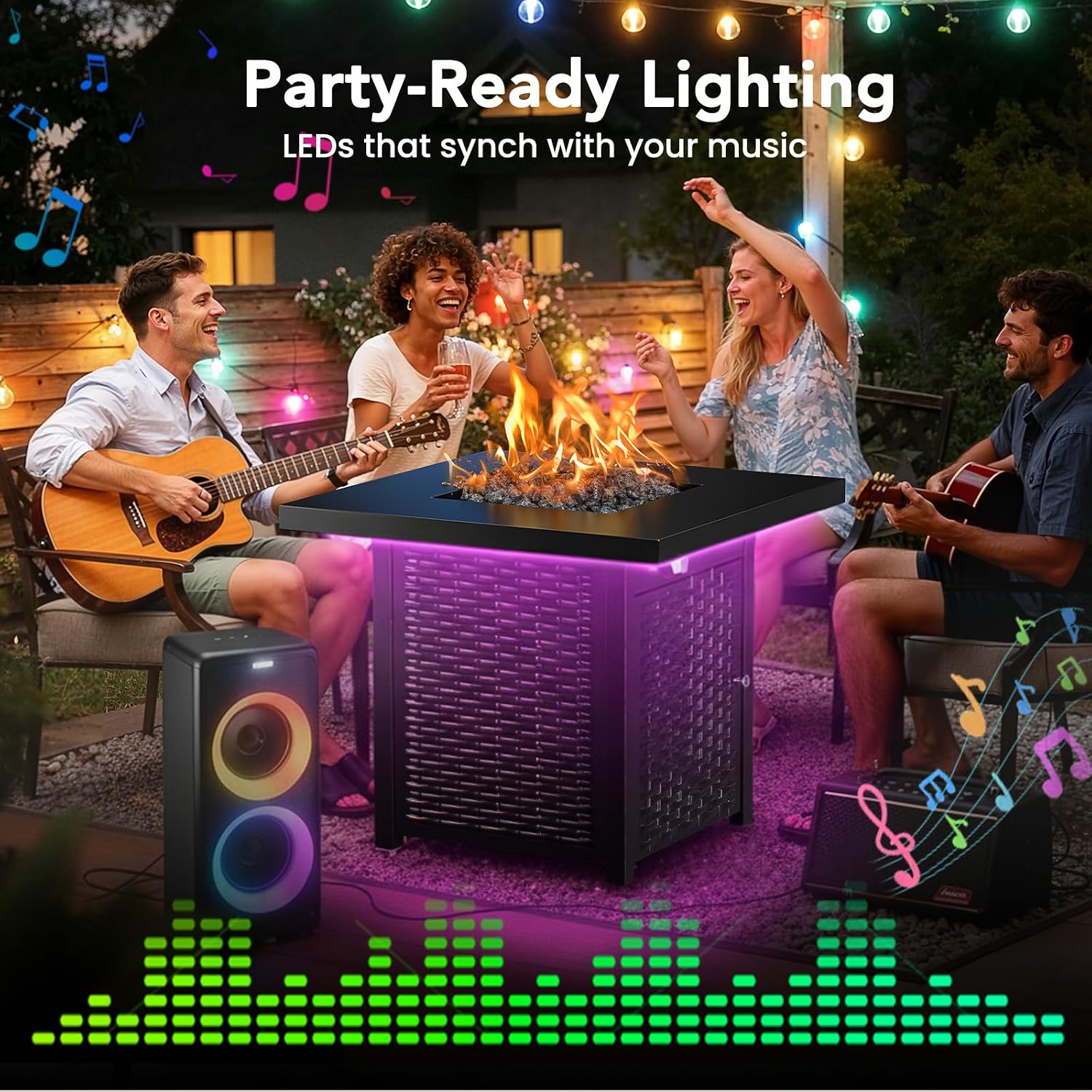 Ciays 28' Propane Fire Pit Table, 50,000 BTU CSA-Listed Gas Fire Pit with RGB Lighting, Adjustable Flame, Lava Rock, APP Control, Music-Sync Lighting, Outdoor Gas Fire Pit for Patio, Backyard & Garden