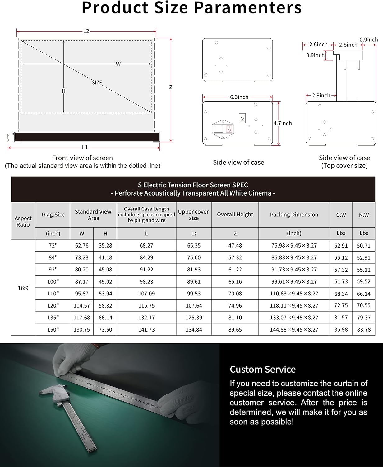 VIVIDSTORM-Projector Screen S 72 inch Portable Folding Stand Indoor Tension Floor Screen with All White Cinema, 4K/3D/UHD Gaming/Home Cinema,Compatible with Normally Projector,VSDSTWA72H
