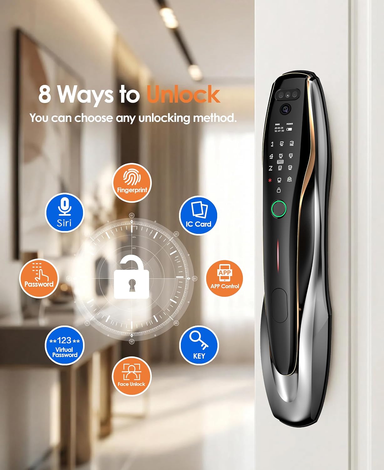 3D Face Recognition Smart Lock with Camera & Handle,Video Doorbell, 7-in-1 Keyless Entry, IP67 Waterproof, 4.5' HD Screen, 2-Way Talk,Tuya App, Door Lock for Front Door