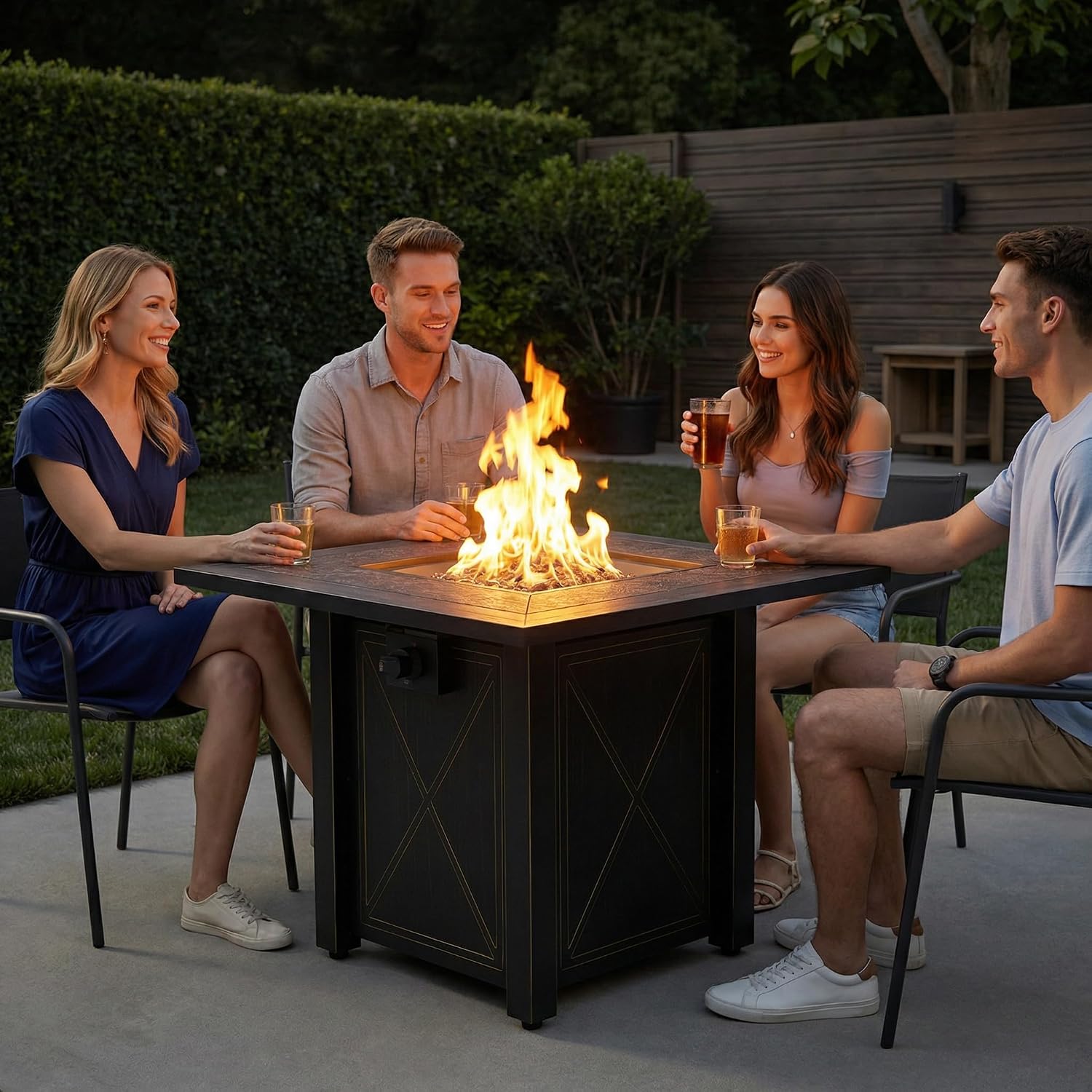 HOTEAGLE 30' Propane Fire Pit with Premium Ceramic Tabletop, 50000 BTU Powerful Gas Firepit Table - Includes Lid and Lava Rocks, Ideal Outdoor Fire Pit for Dining, Party in Patio, Garden, Yard