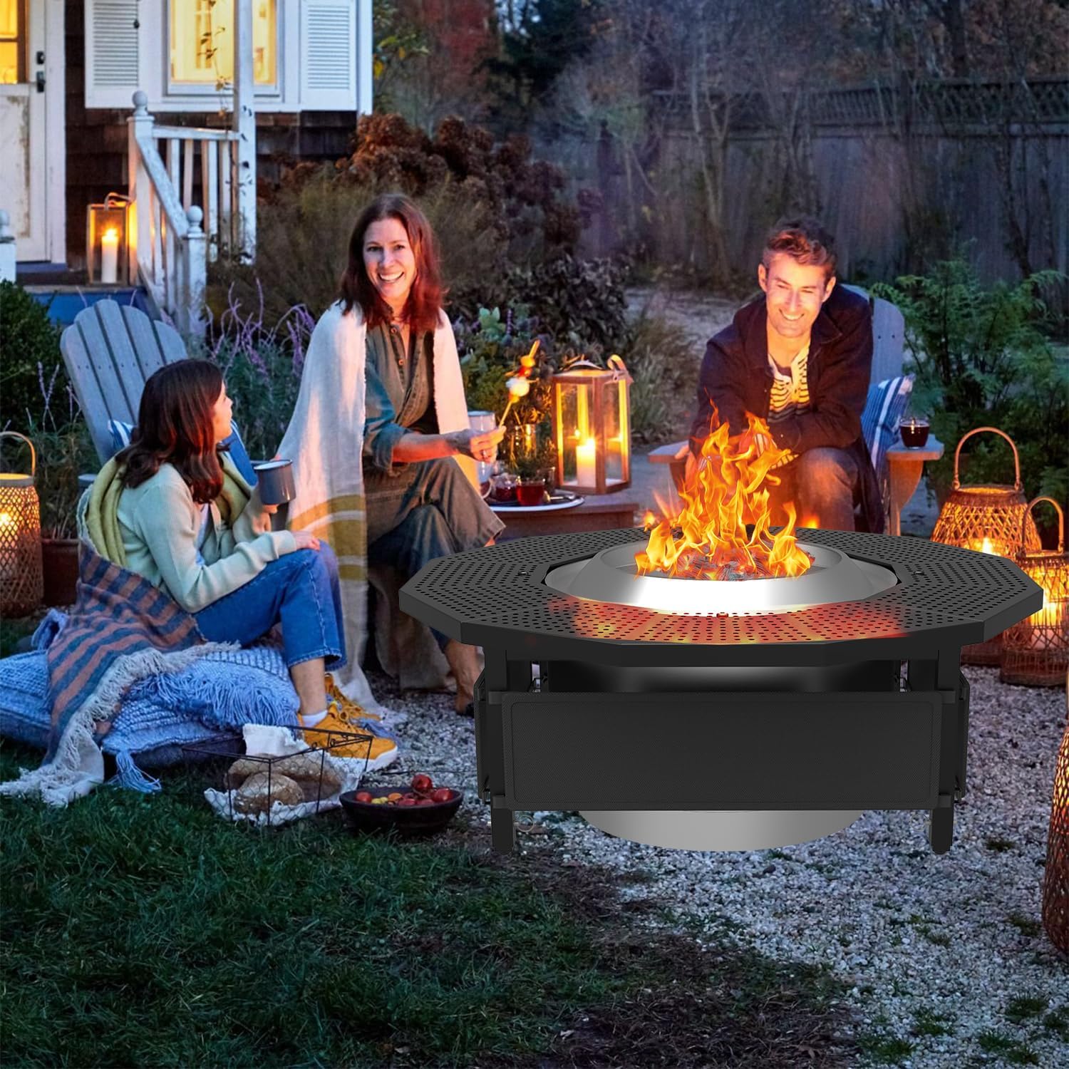 Fire Pit Surround Tabletop Use for Solo Stove Bonfire Ranger Yukon 2.0, with Coated Steel and UV-Resistant Outdoor Fabric, Adjustable Tabletop for Solo Stove Bonfire Accessories, Thick Metal