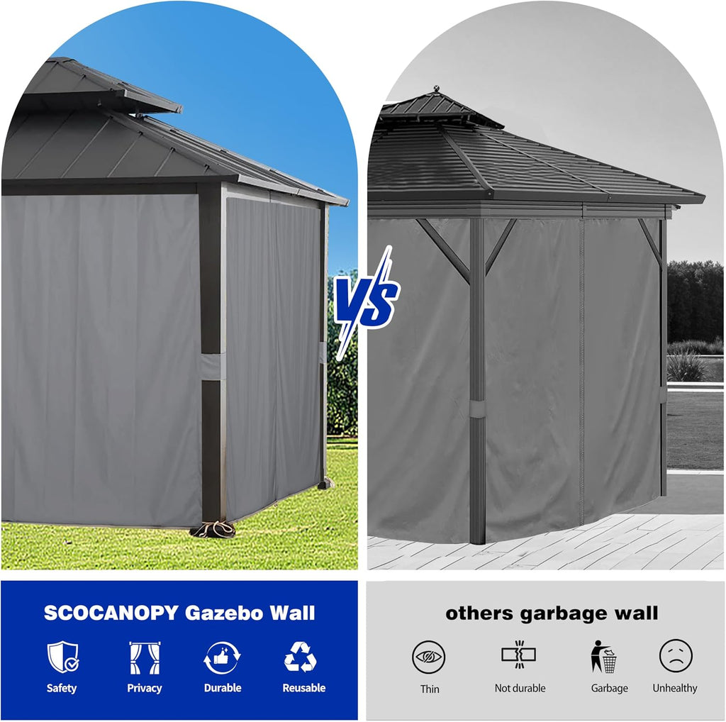 SCOCANOPY Gazebo 10' x 12' with Zipper 4-Panels Side Wall Universal Replacement Privacy Curtain Set Fit for 10X12 Ft Gazebo, (Burgundy)