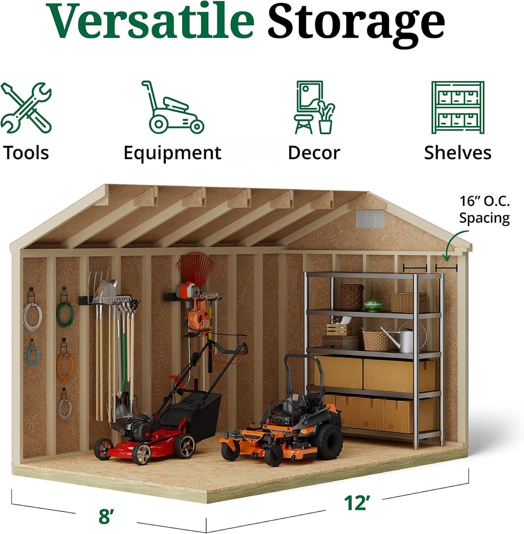 Little Cottage Co. 8x12 Classic Gable Shed with Floor, Outdoor Wood Storage Do-It-Yourself Precut Kit