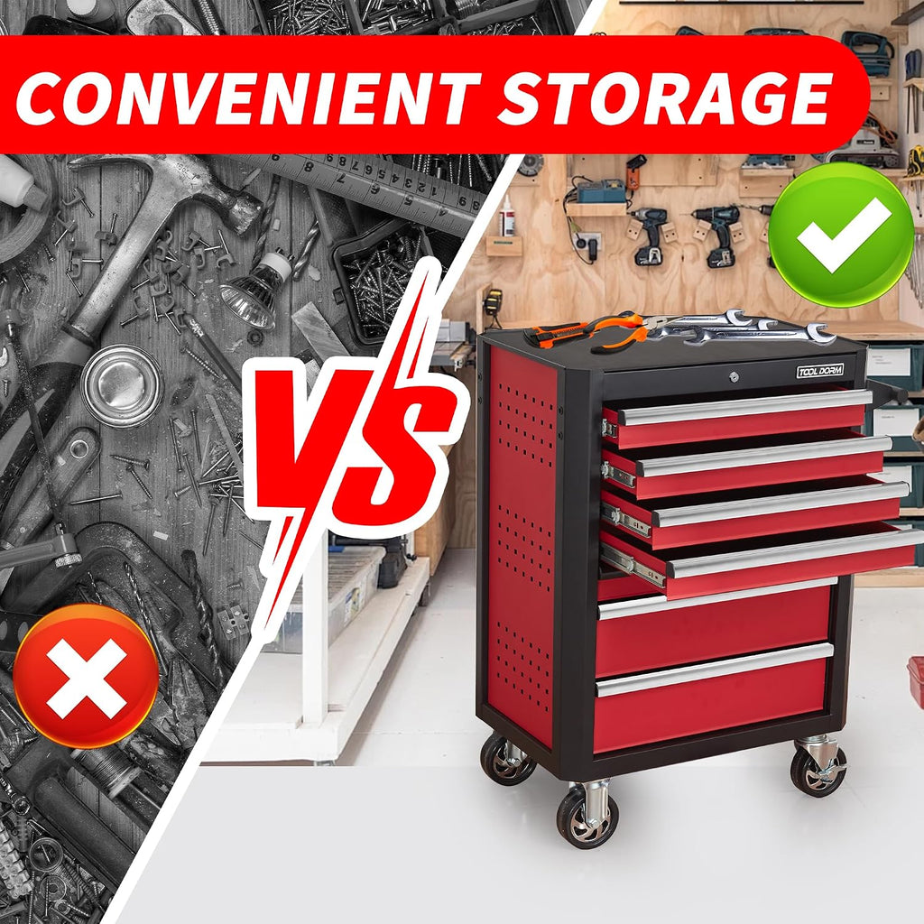 Tool Chest with Wheels - 28inch Tool Box with 7 Drawers, Metal Rolling Tool Cabinet with Locking System, for Garage, Warehouse, Workshop, Repair Shop