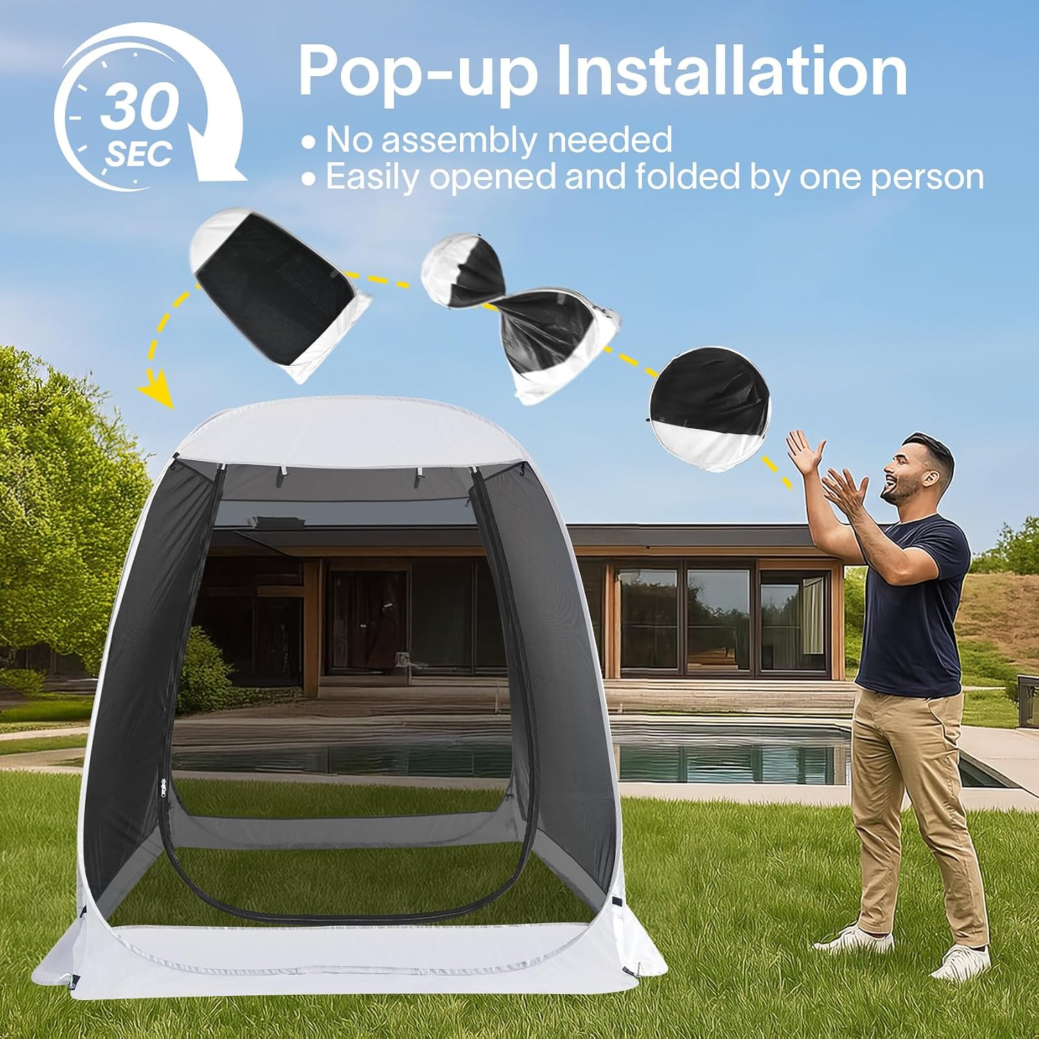 Alvantor 6'x 6' Pop Up Screen House Tent, Instant Outdoor Gazebo with Mosquito Netting & UPF 50+ Sun Protection, Portable Canopy Shelter for Patio, Backyard, Camping (Fits 2-3 Adults),Gray