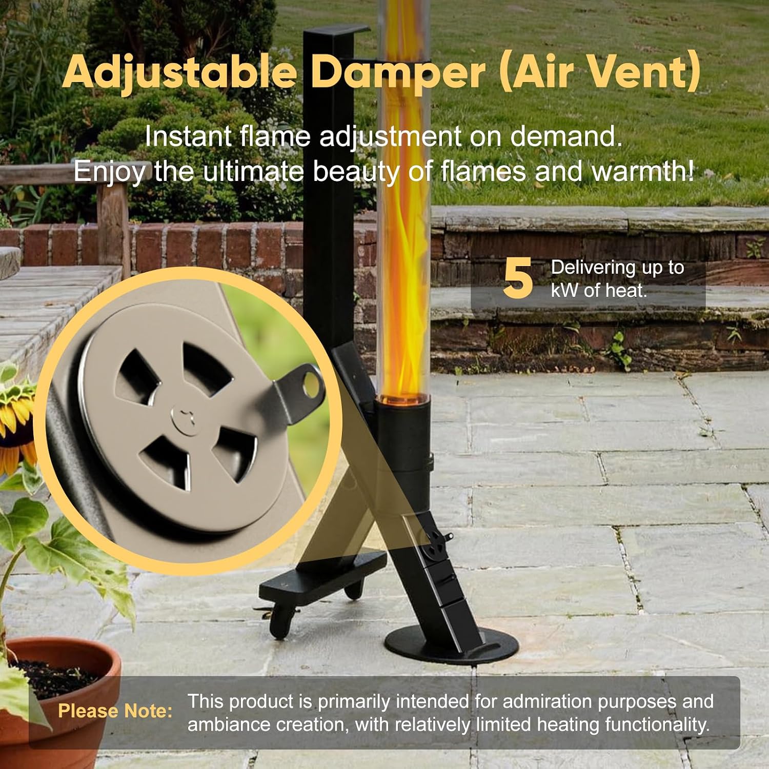 Rayzi Rocket Stove 72 Inch, Smokeless Wood Pellet Patio Heater with Wheels, Wood Pellet Fire Pits for Outside with Rain Cap, Pellet Heater for Patio/Garden/Backyard/Bonfire Party/Beach