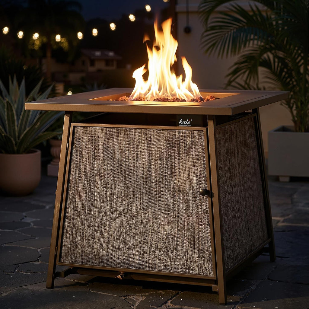 BALI OUTDOORS 50,000 BTU Propane Fire Pit Outdoor, 28 inch Propane Fire Pit Table Square, Gas Firepits for Outside Patio, Garden, Backyard