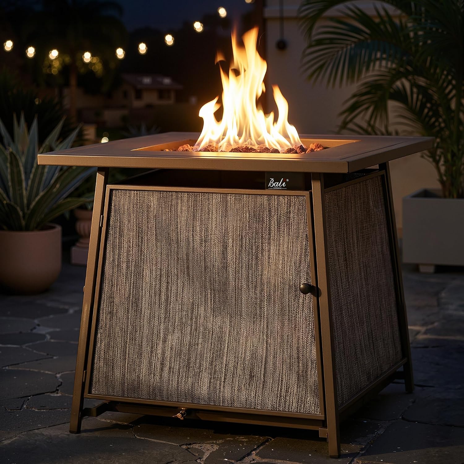 BALI OUTDOORS 50,000 BTU Propane Fire Pit Outdoor, 28 inch Propane Fire Pit Table Square, Gas Firepits for Outside Patio, Garden, Backyard