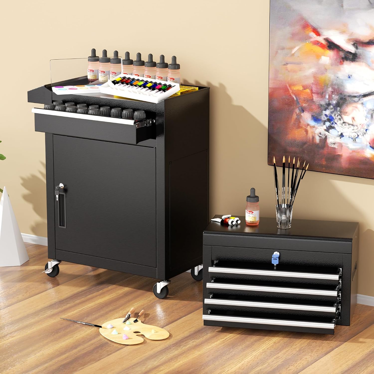 INTERGREAT Rolling Tool Chest with Wheels and 5 Drawers, Detachable Tool Cabinet with Lock for Garage, Locking Mechanic Tool Cart with Black Liner for Warehouse, Workshop, High Capacity